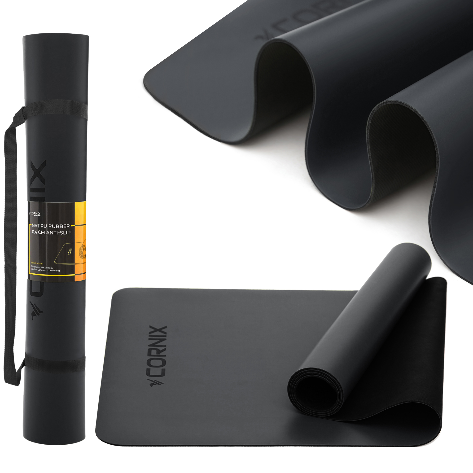 Килимок спортивний Cornix PU 183 x 68 x 0.4 см для йоги та фітнесу XR-0317 Black — фото 1