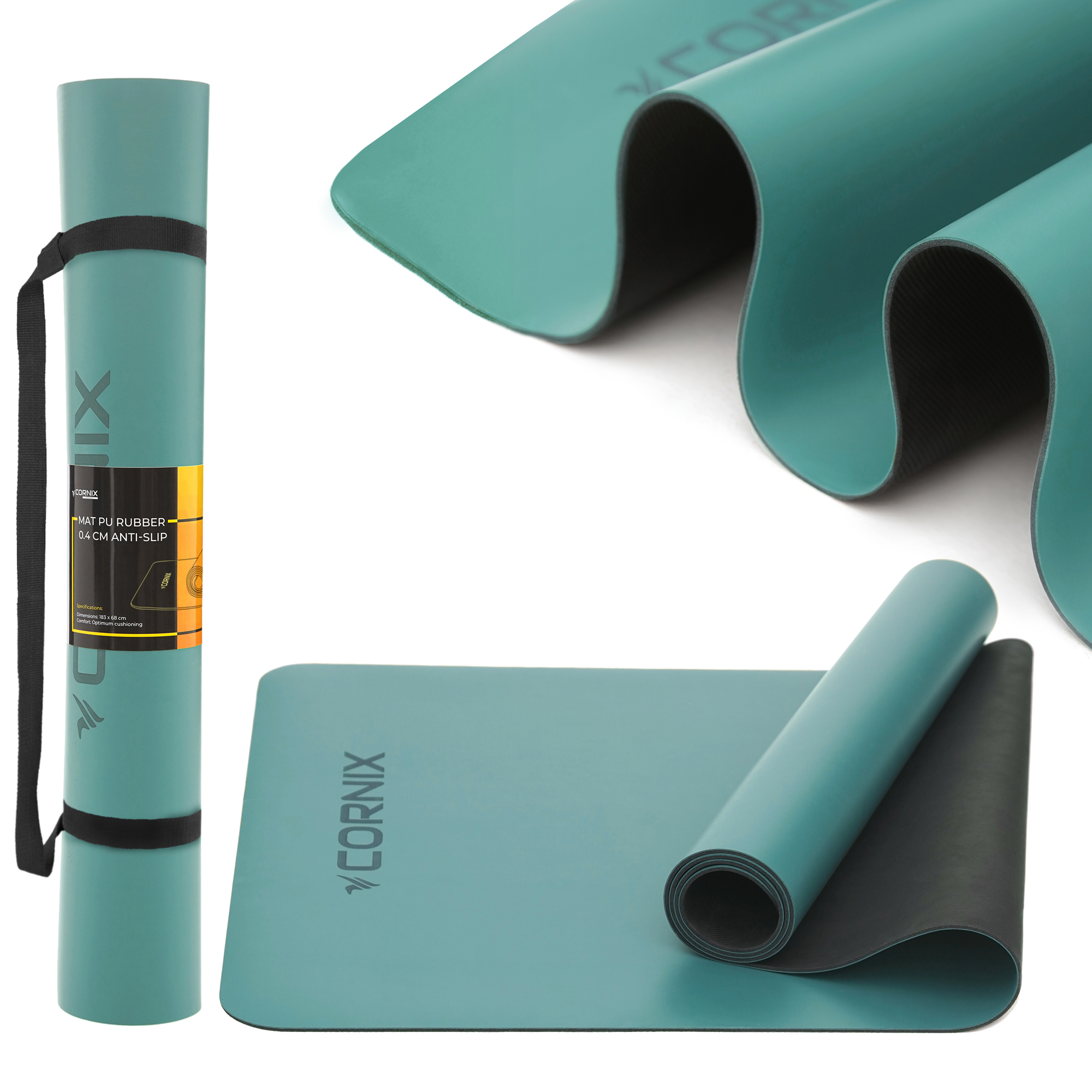 Килимок спортивний Cornix PU 183 x 68 x 0.4 см для йоги та фітнесу XR-0318 Turquoise — фото 1