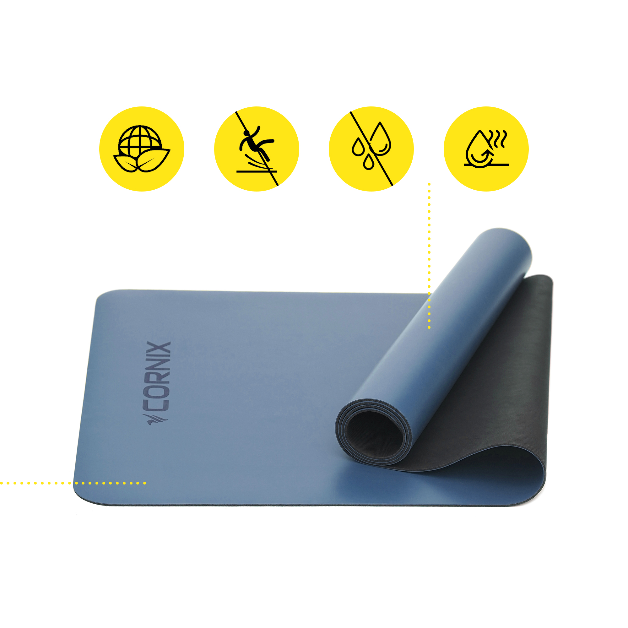 Килимок спортивний Cornix PU 183 x 68 x 0.4 см для йоги та фітнесу XR-0319 Blue — фото 3