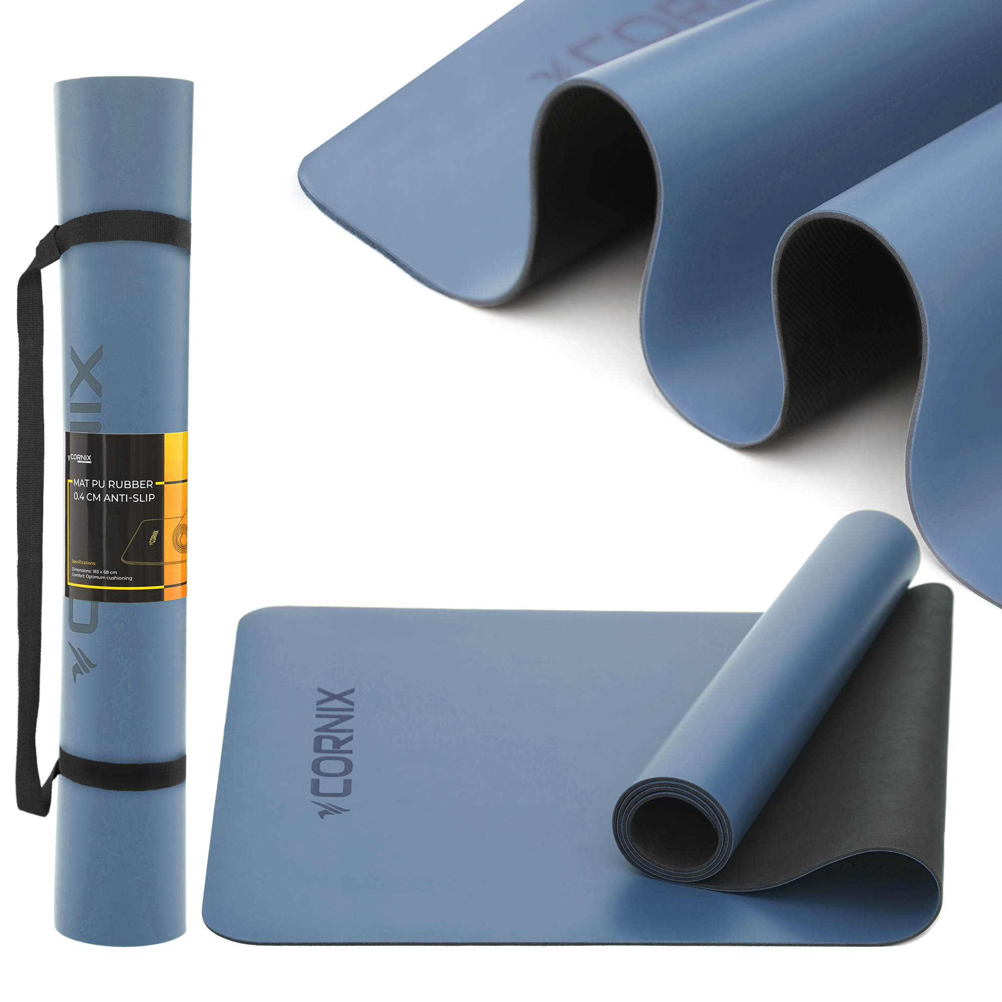 Килимок спортивний Cornix PU 183 x 68 x 0.4 см для йоги та фітнесу XR-0319 Blue — фото 1