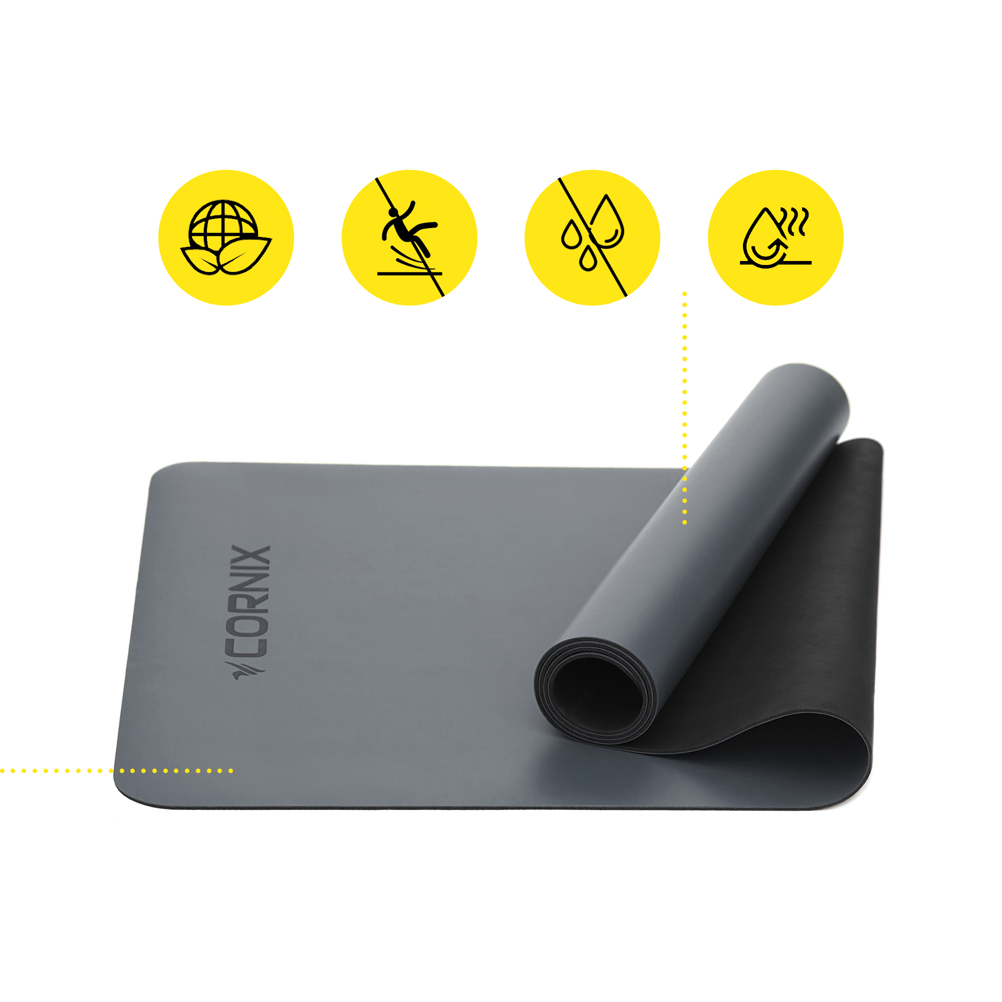 Килимок спортивний Cornix PU 183 x 68 x 0.4 см для йоги та фітнесу XR-0320 Grey — мініатюра 9