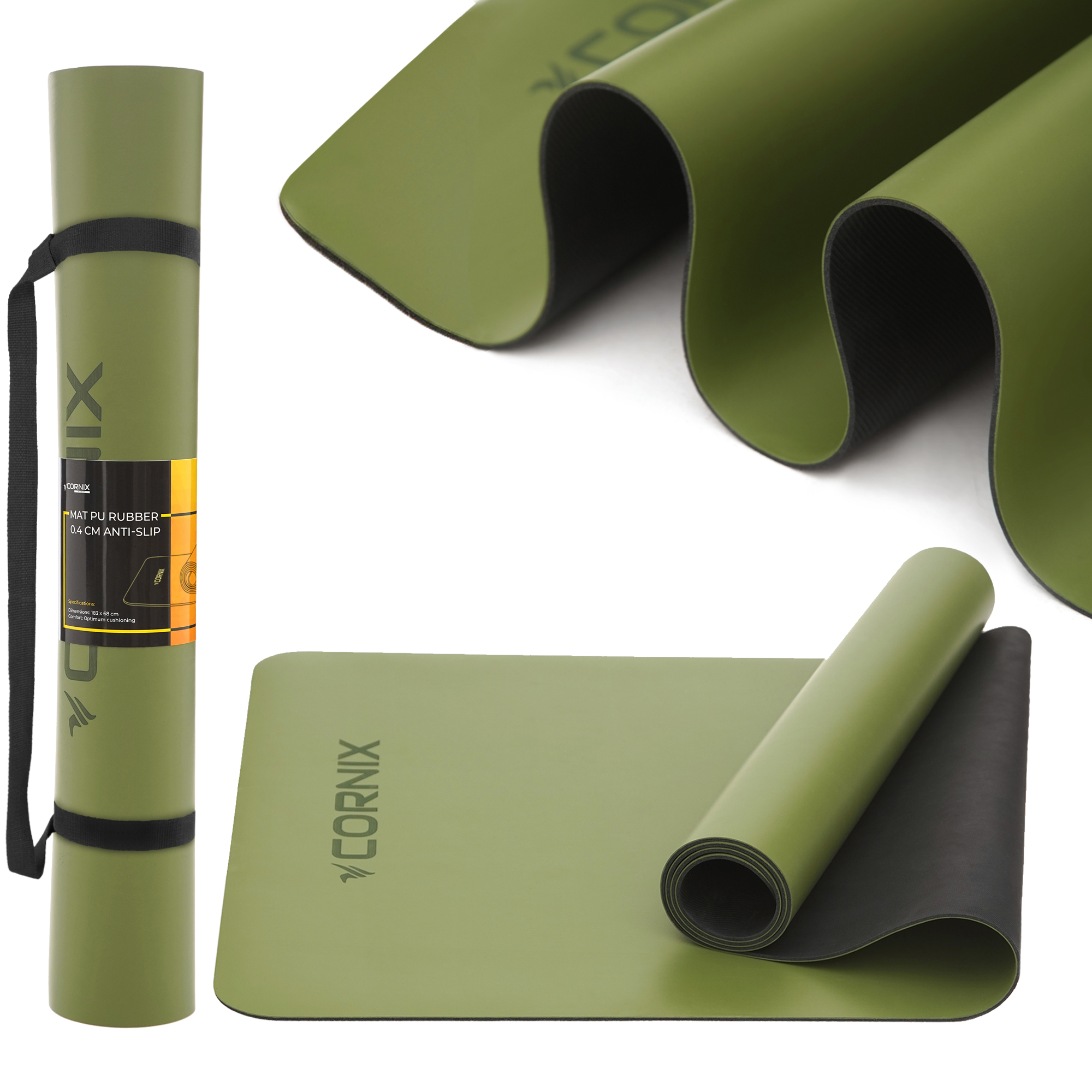 Килимок спортивний Cornix PU 183 x 68 x 0.4 см для йоги та фітнесу XR-0321 Green — фото 1