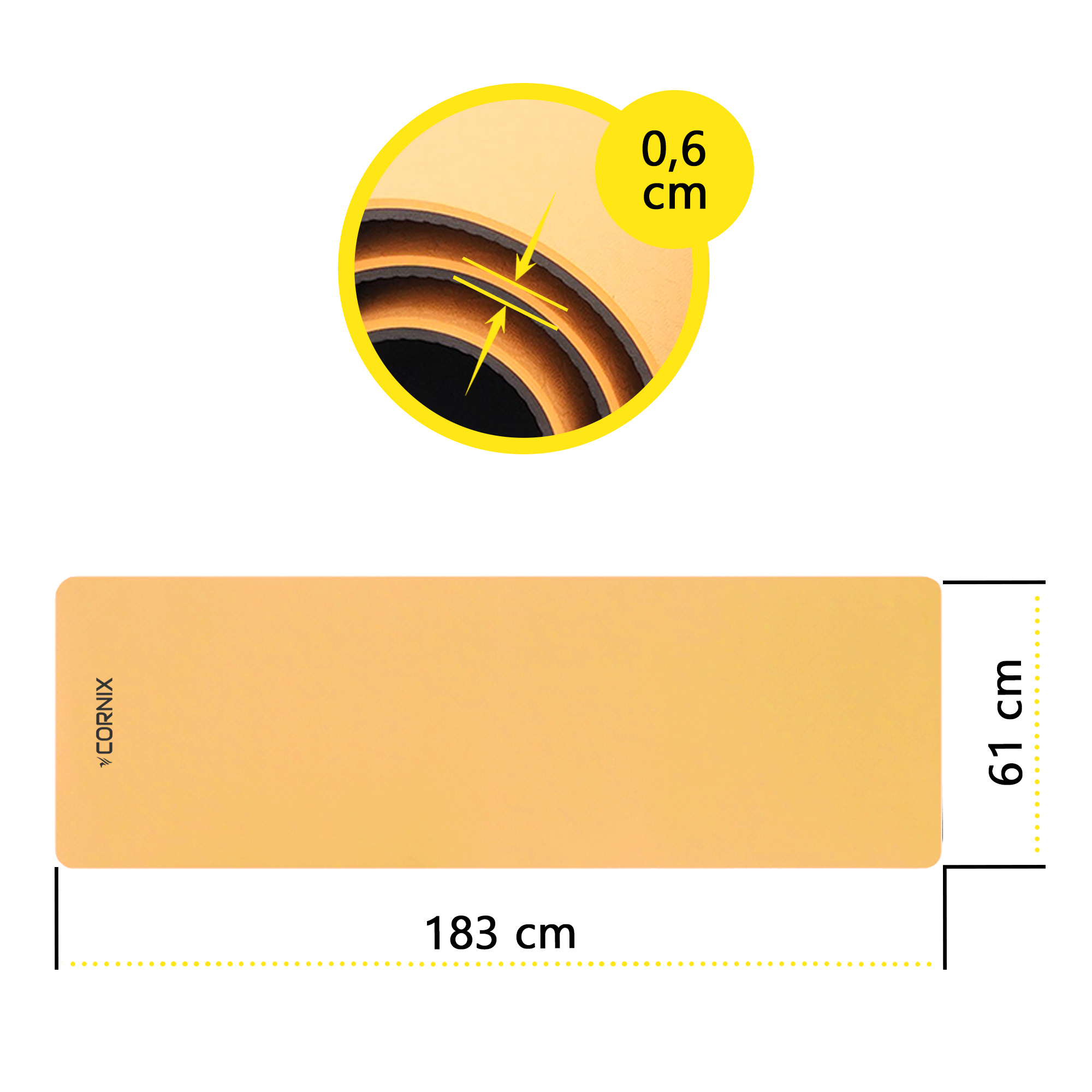Килимок спортивний Cornix TPE 183 x 61 x 0.6 см для йоги та фітнесу XR-0001 Orange/Black — фото 3