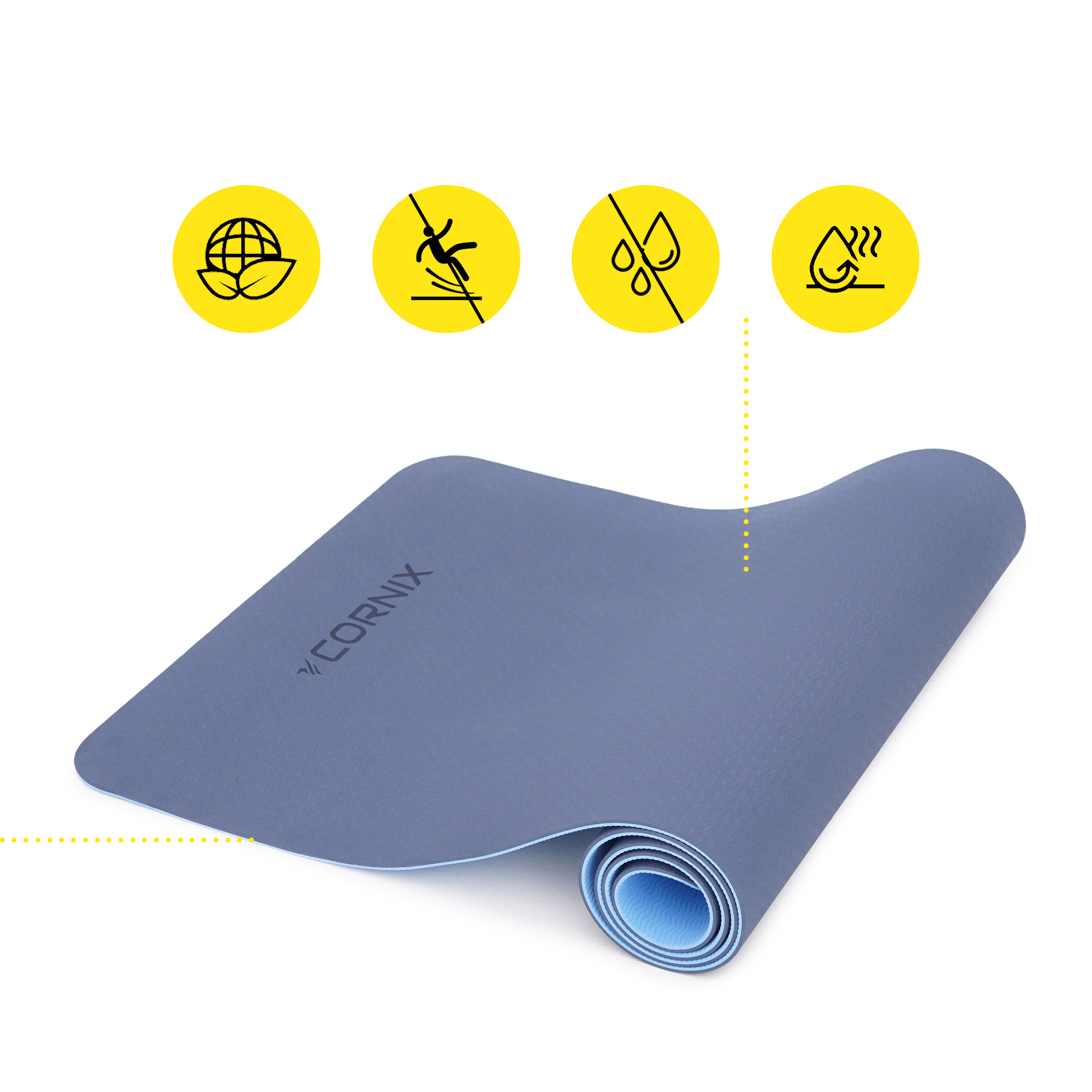 Килимок спортивний Cornix TPE 183 x 61 x 0.6 см для йоги та фітнесу XR-0003 Blue/Sky Blue — мініатюра 6