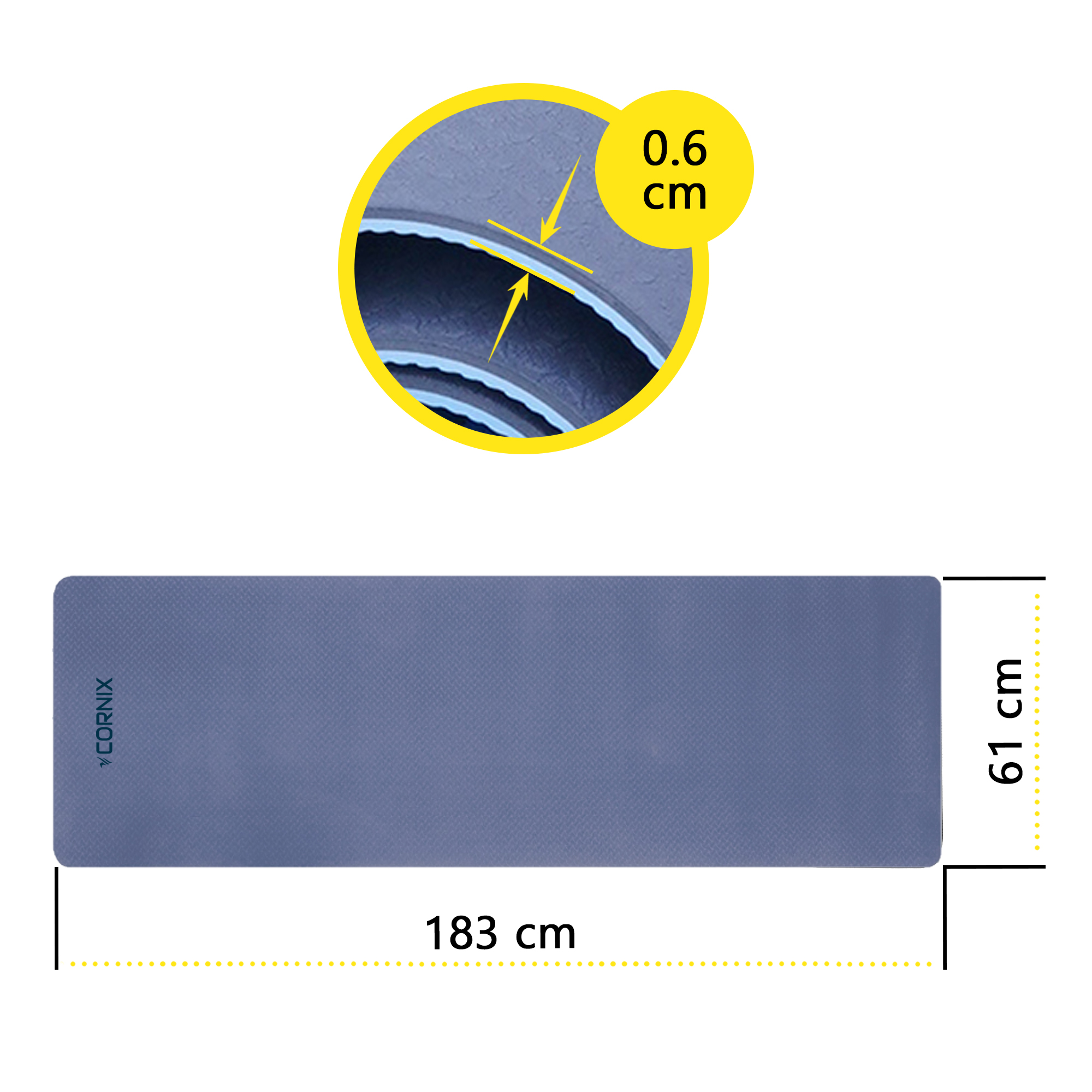 Килимок спортивний Cornix TPE 183 x 61 x 0.6 см для йоги та фітнесу XR-0003 Blue/Sky Blue — мініатюра 7