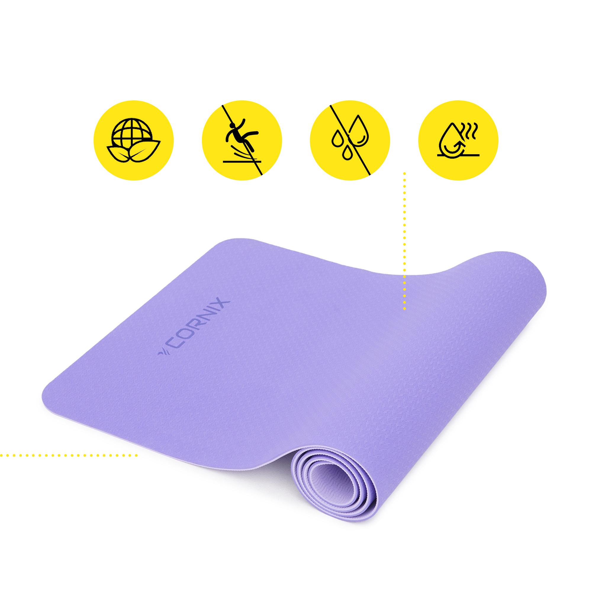 Килимок спортивний Cornix TPE 183 x 61 x 0.6 см для йоги та фітнесу XR-0004 Violet/Purple — фото 4