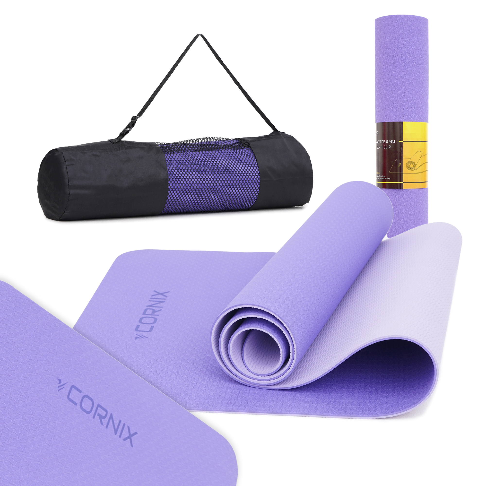Килимок спортивний Cornix TPE 183 x 61 x 0.6 см для йоги та фітнесу XR-0004 Violet/Purple — фото 1