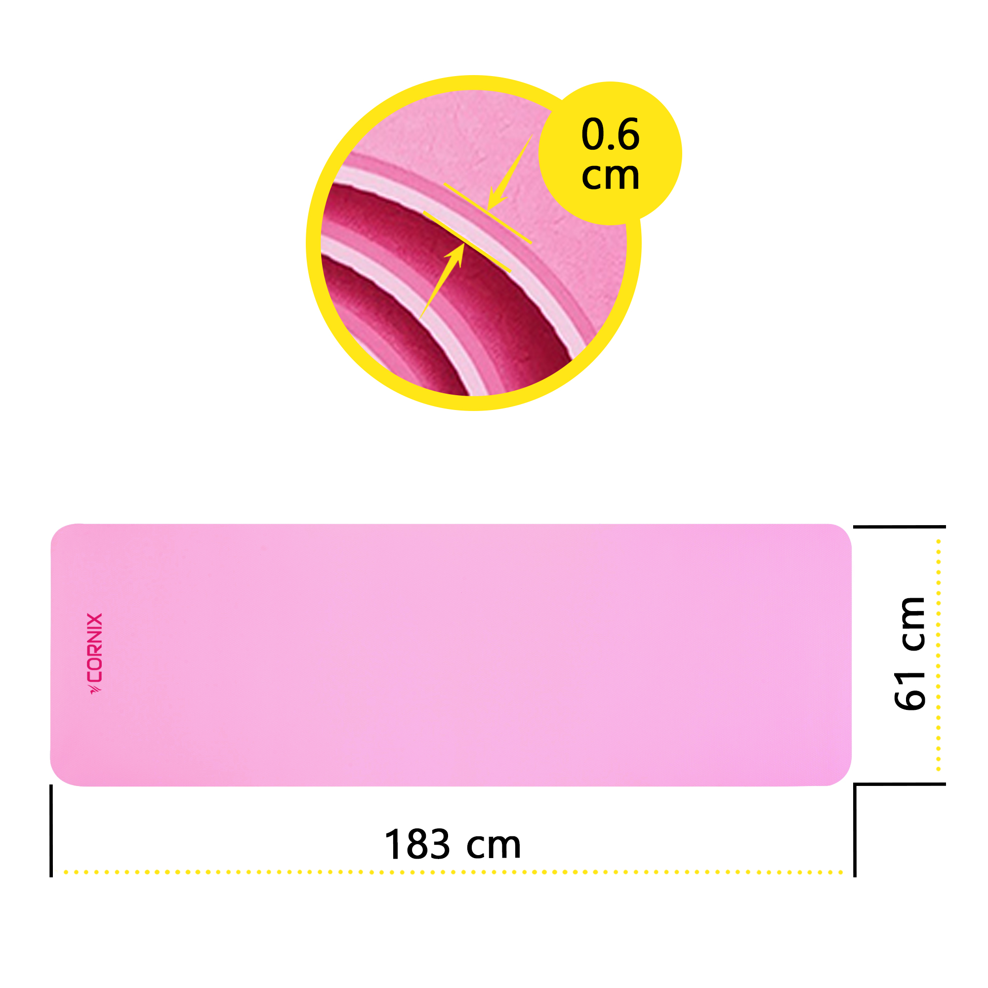 Килимок спортивний Cornix TPE 183 x 61 x 0.6 см для йоги та фітнесу XR-0005 Pink/Rose — мініатюра 7