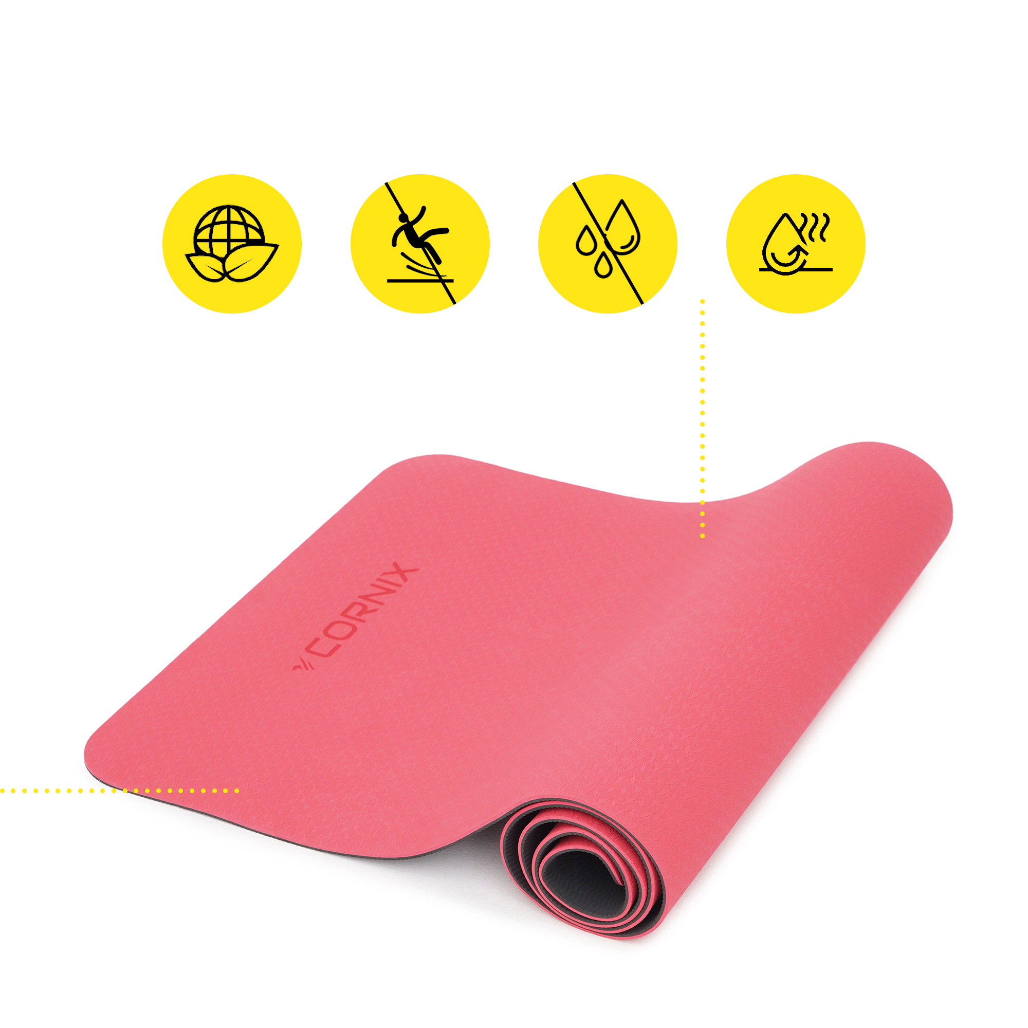 Килимок спортивний Cornix TPE 183 x 61 x 0.6 см для йоги та фітнесу XR-0006 Red/Black — мініатюра 7
