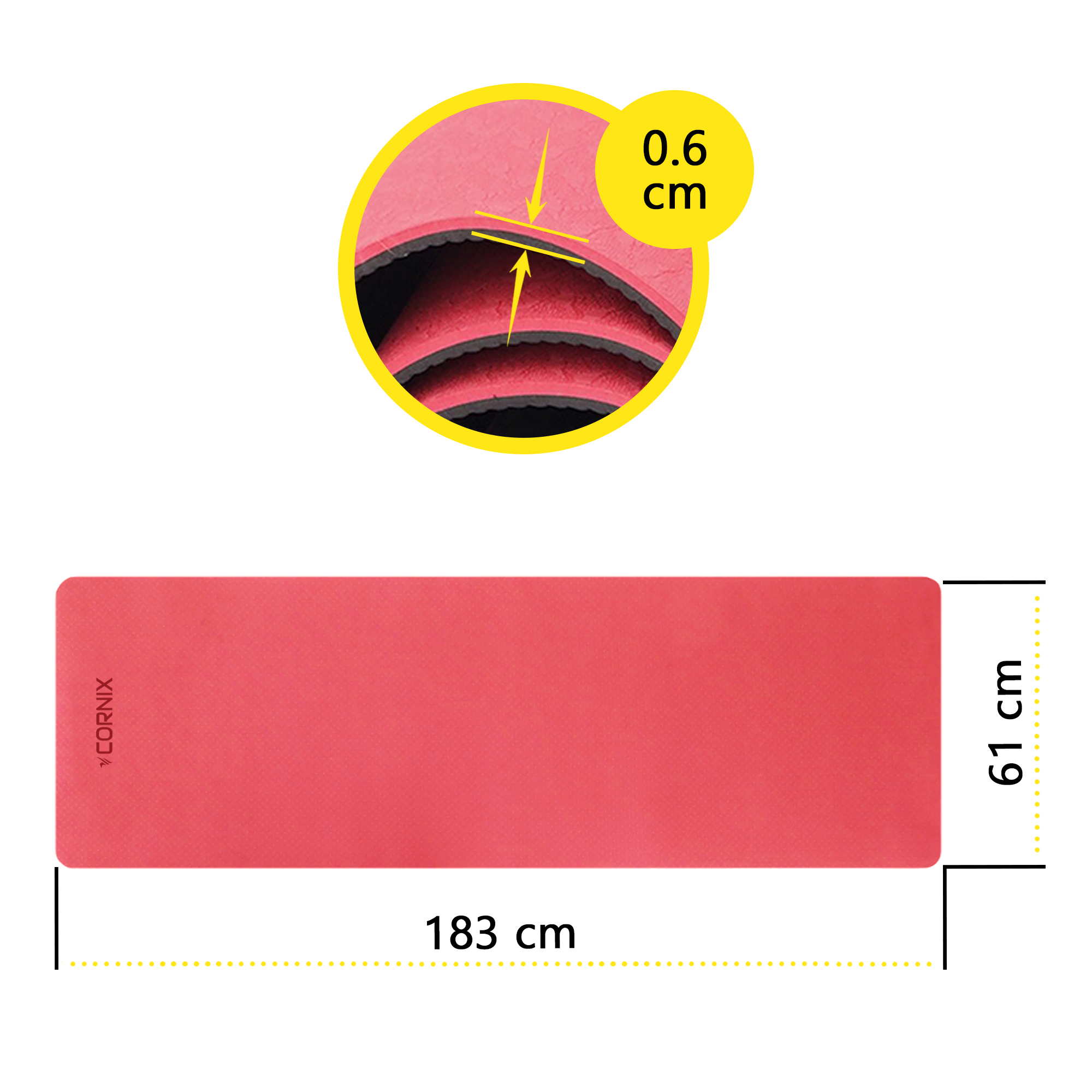 Килимок спортивний Cornix TPE 183 x 61 x 0.6 см для йоги та фітнесу XR-0006 Red/Black — фото 3
