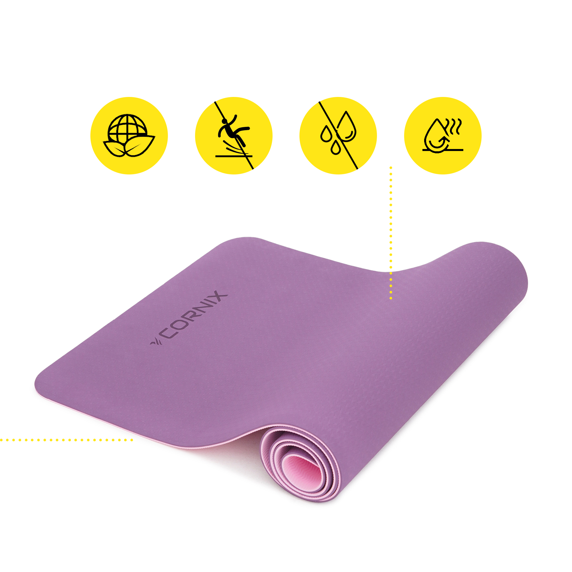Килимок спортивний Cornix TPE 183 x 61 x 0.6 см для йоги та фітнесу XR-0007 Plum/Rose — фото 2