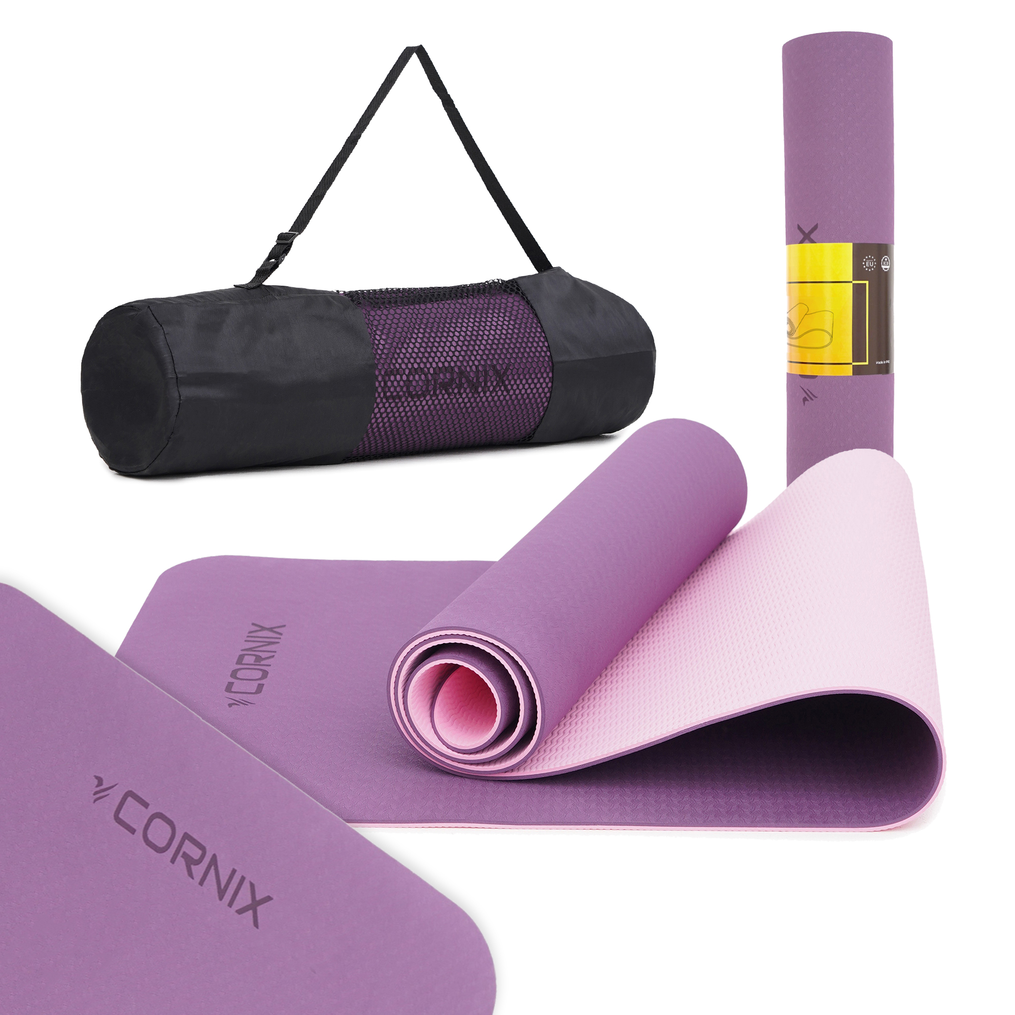 Килимок спортивний Cornix TPE 183 x 61 x 0.6 см для йоги та фітнесу XR-0007 Plum/Rose — фото 1