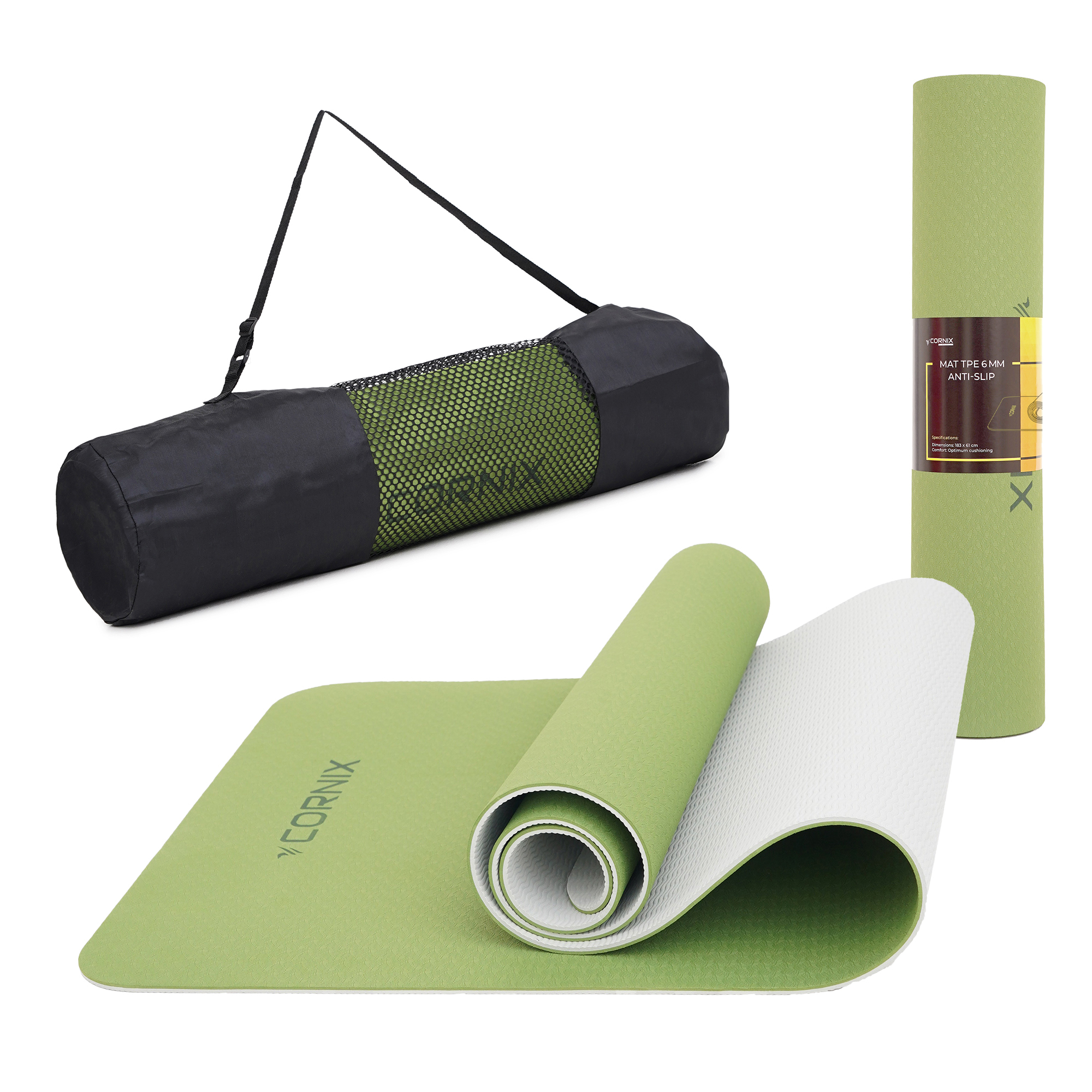 Килимок спортивний Cornix TPE 183 x 61 x 0.6 см для йоги та фітнесу XR-0008 Green/Grey — фото 4