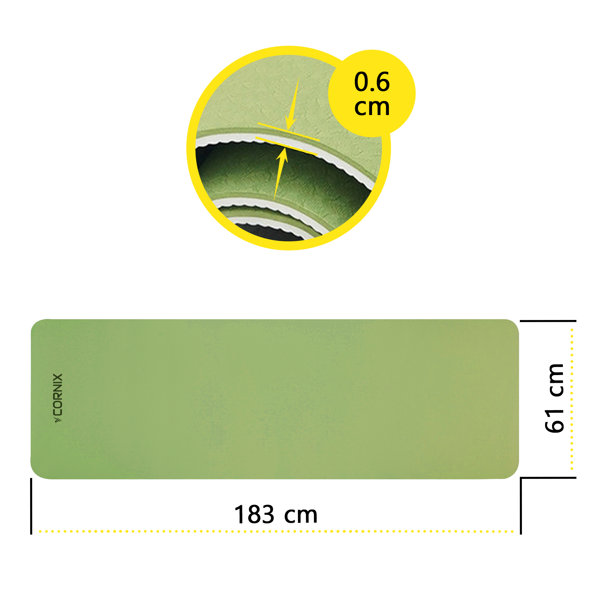 Килимок спортивний Cornix TPE 183 x 61 x 0.6 см для йоги та фітнесу XR-0008 Green/Grey — мініатюра 8