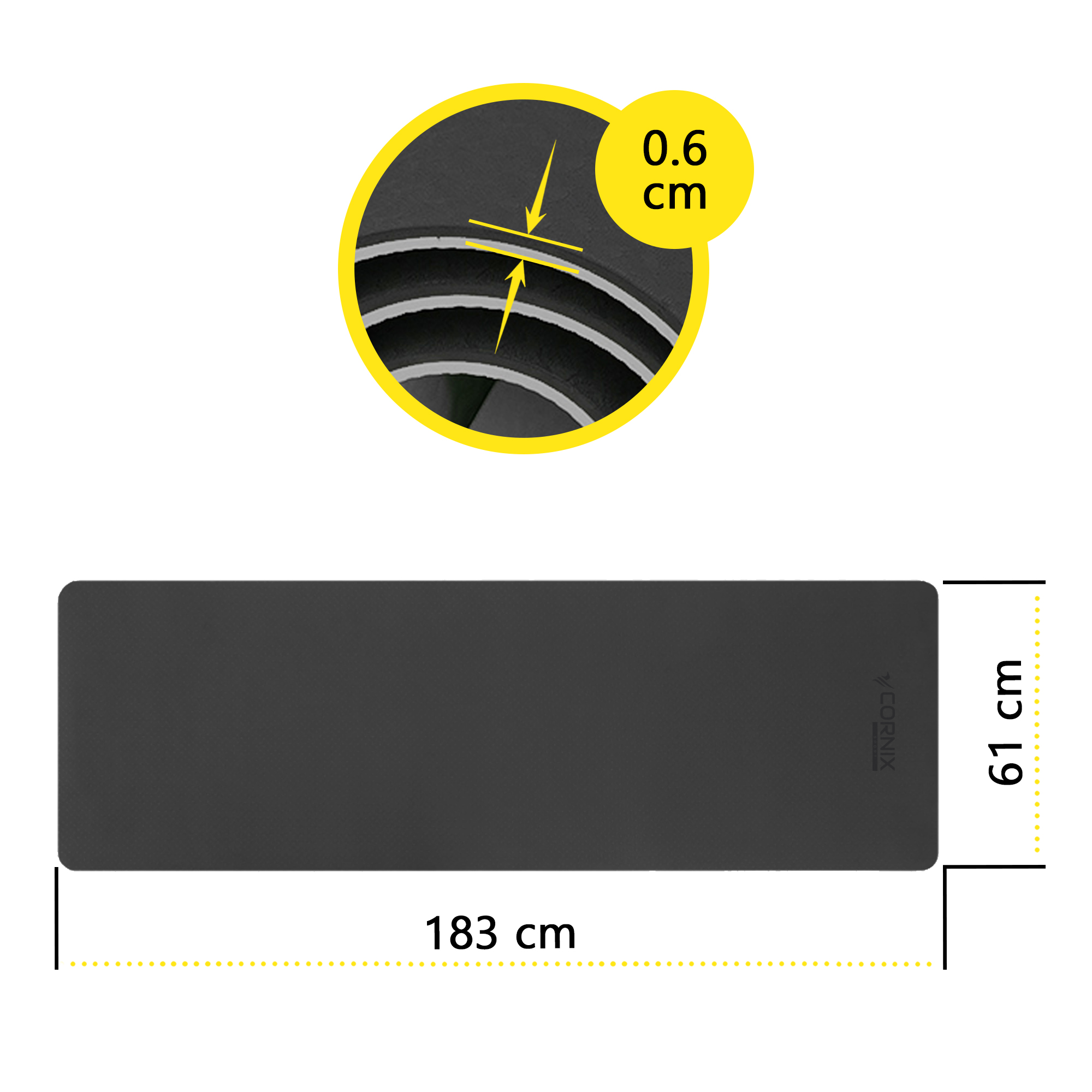Килимок спортивний Cornix TPE 183 x 61 x 0.6 см для йоги та фітнесу XR-0349 Black/Grey — фото 3