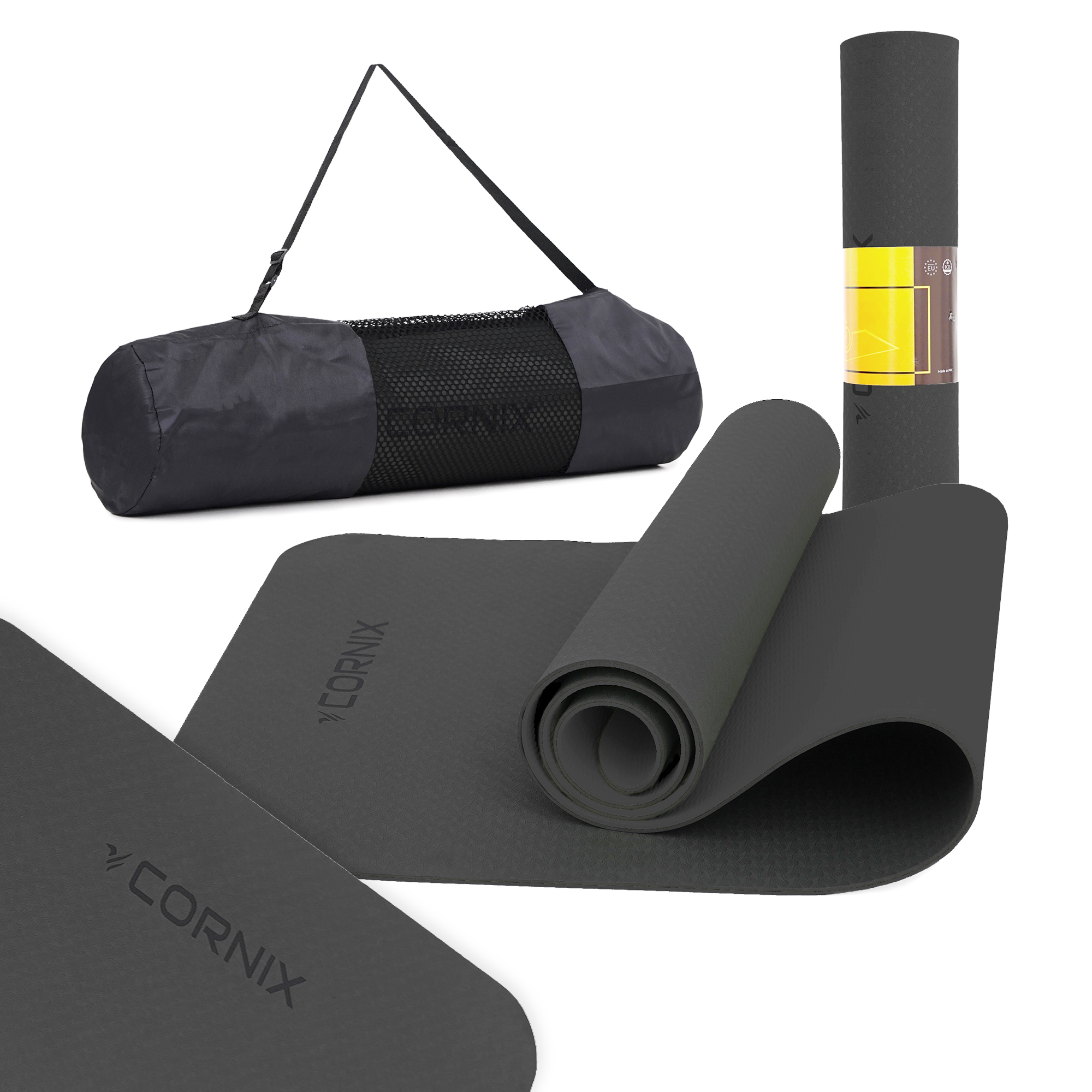 Килимок спортивний Cornix TPE 183 x 61 x 0.6 см для йоги та фітнесу XR-0350 Black — фото 1
