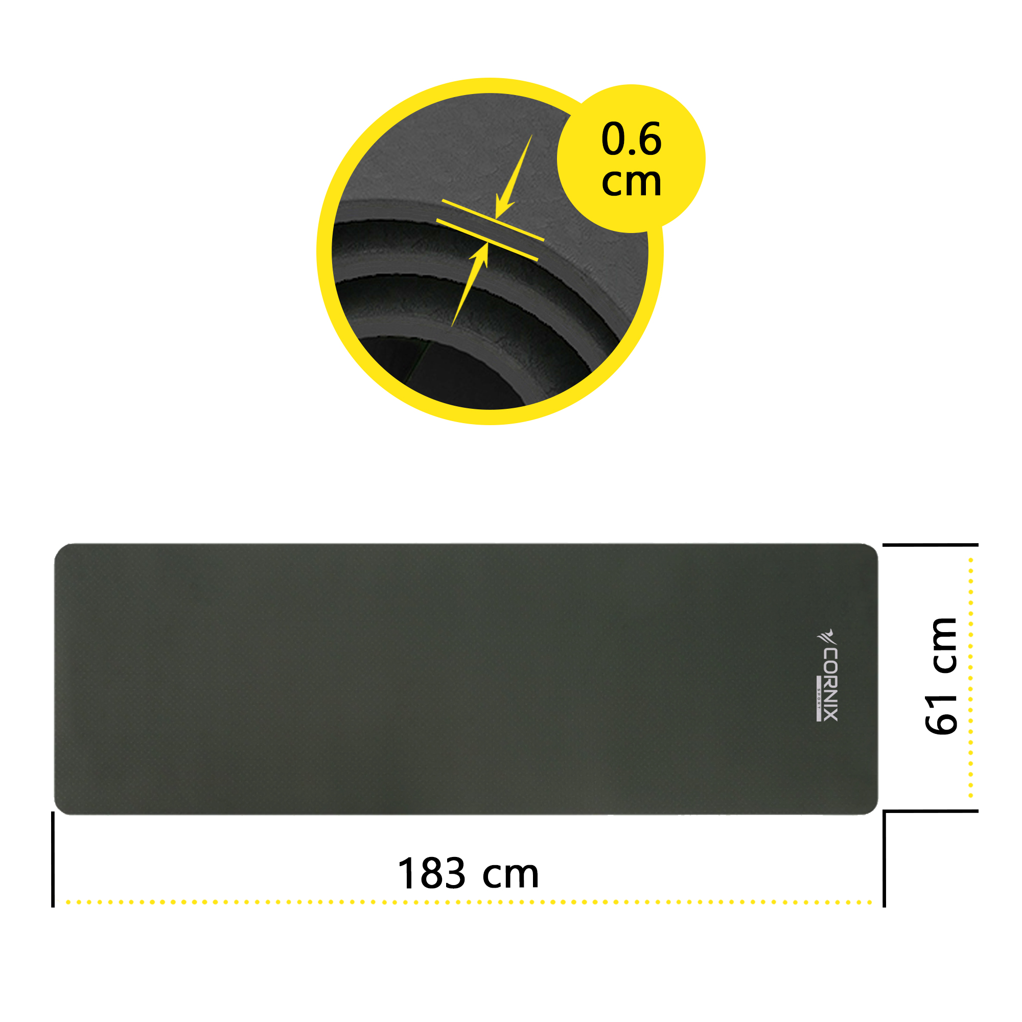 Килимок спортивний Cornix TPE 183 x 61 x 0.6 см для йоги та фітнесу XR-0350 Black — фото 4