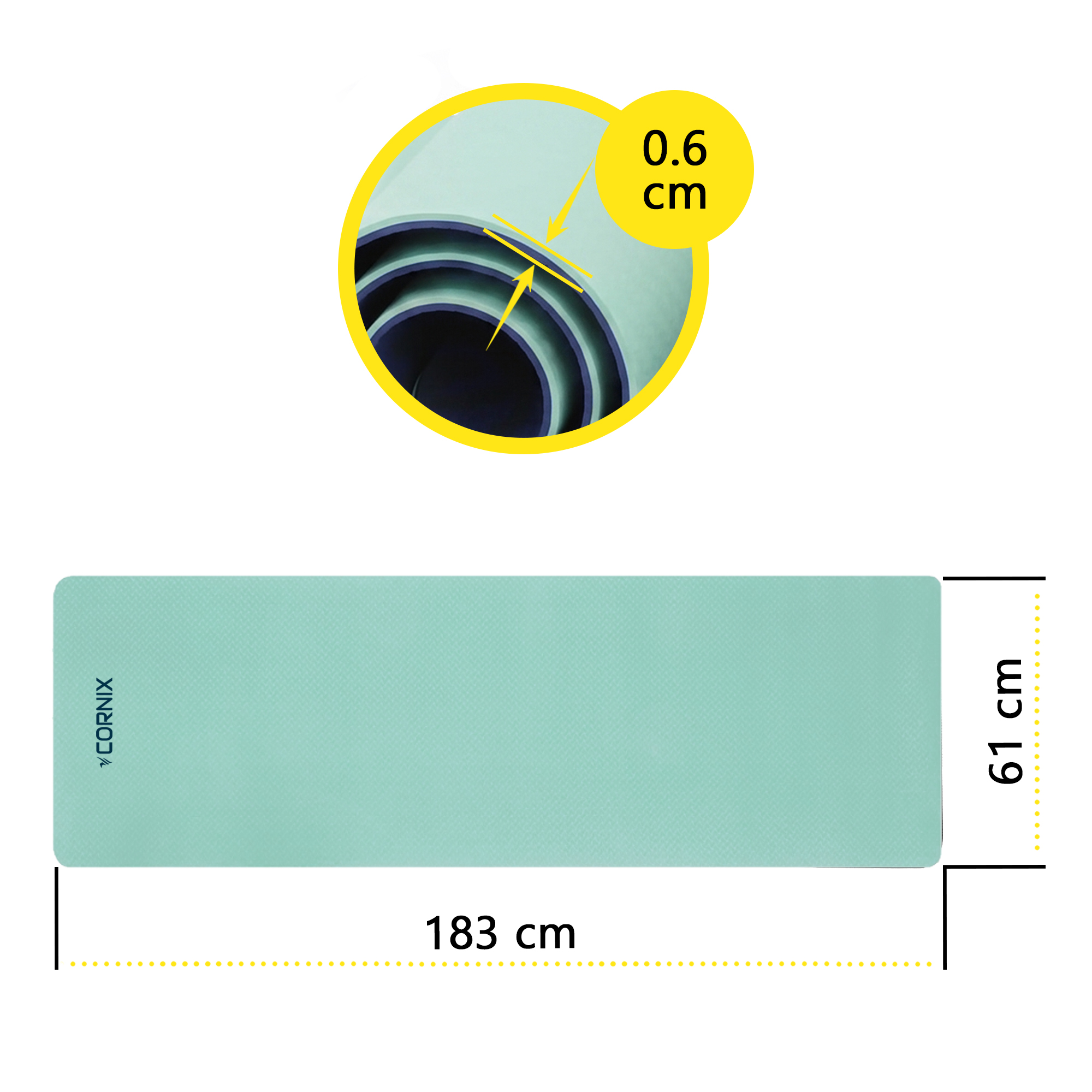 Килимок спортивний Cornix TPE 183 x 61 x 0.6 см для йоги та фітнесу XR-0492 Mint/Navy Blue — мініатюра 6