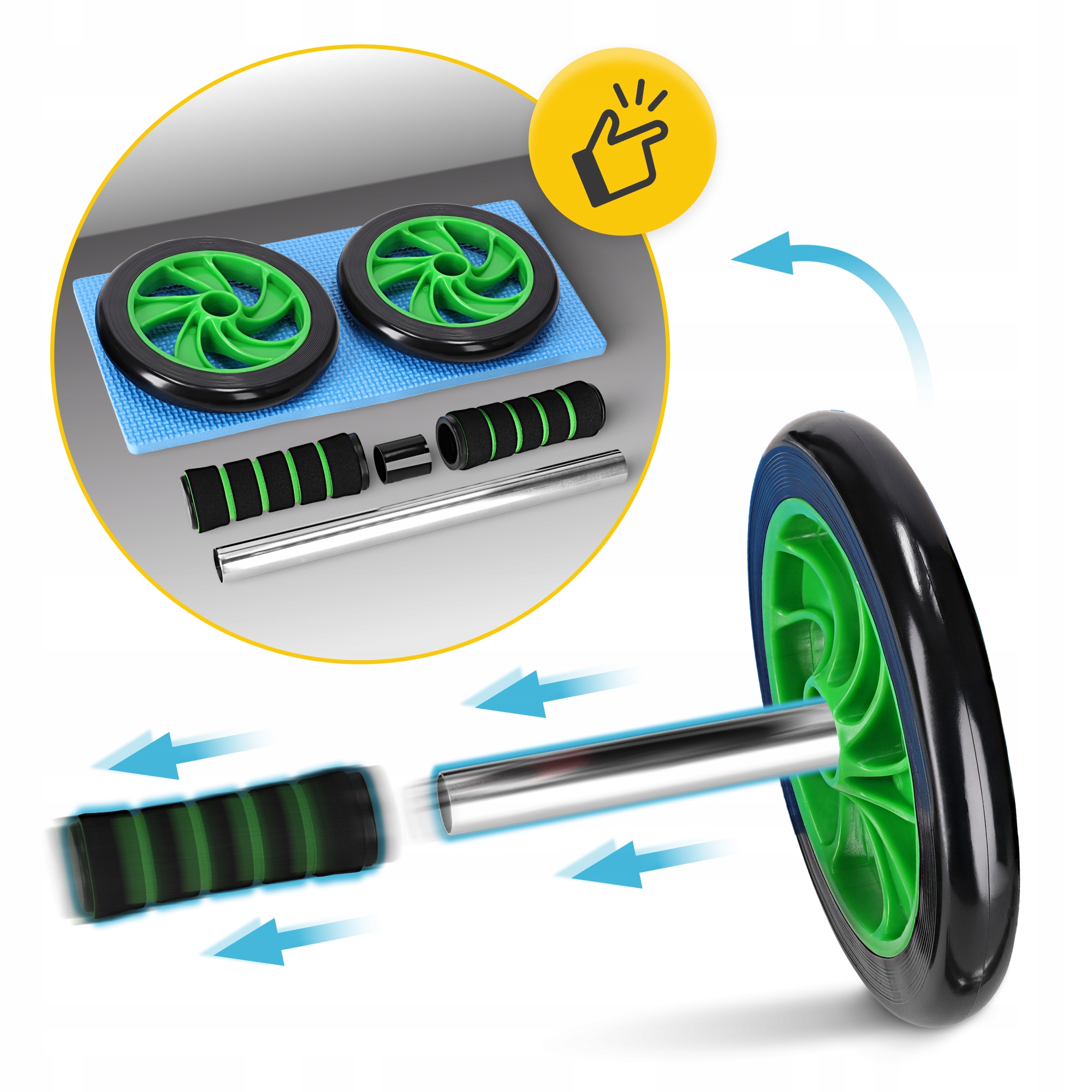 Ролик (гімнастичне колесо) для преса 4FIZJO Ab Wheel Black/Green (P-5907222931523) — мініатюра 8