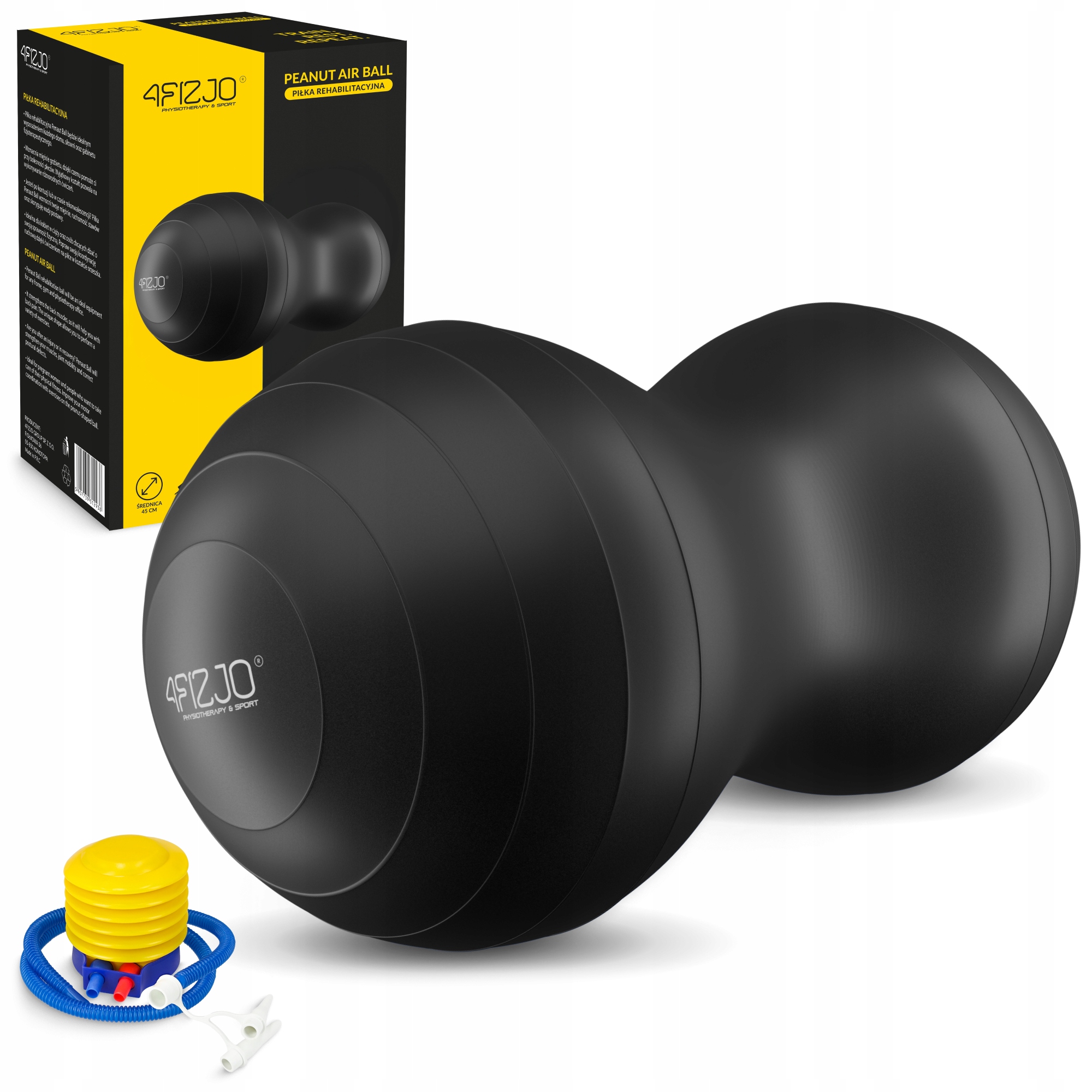 М'яч для фітнесу (арахіс) 4FIZJO Air Ball Peanut 45 x 90 см Anti-Burst Black (P-5907739312938) — фото 1