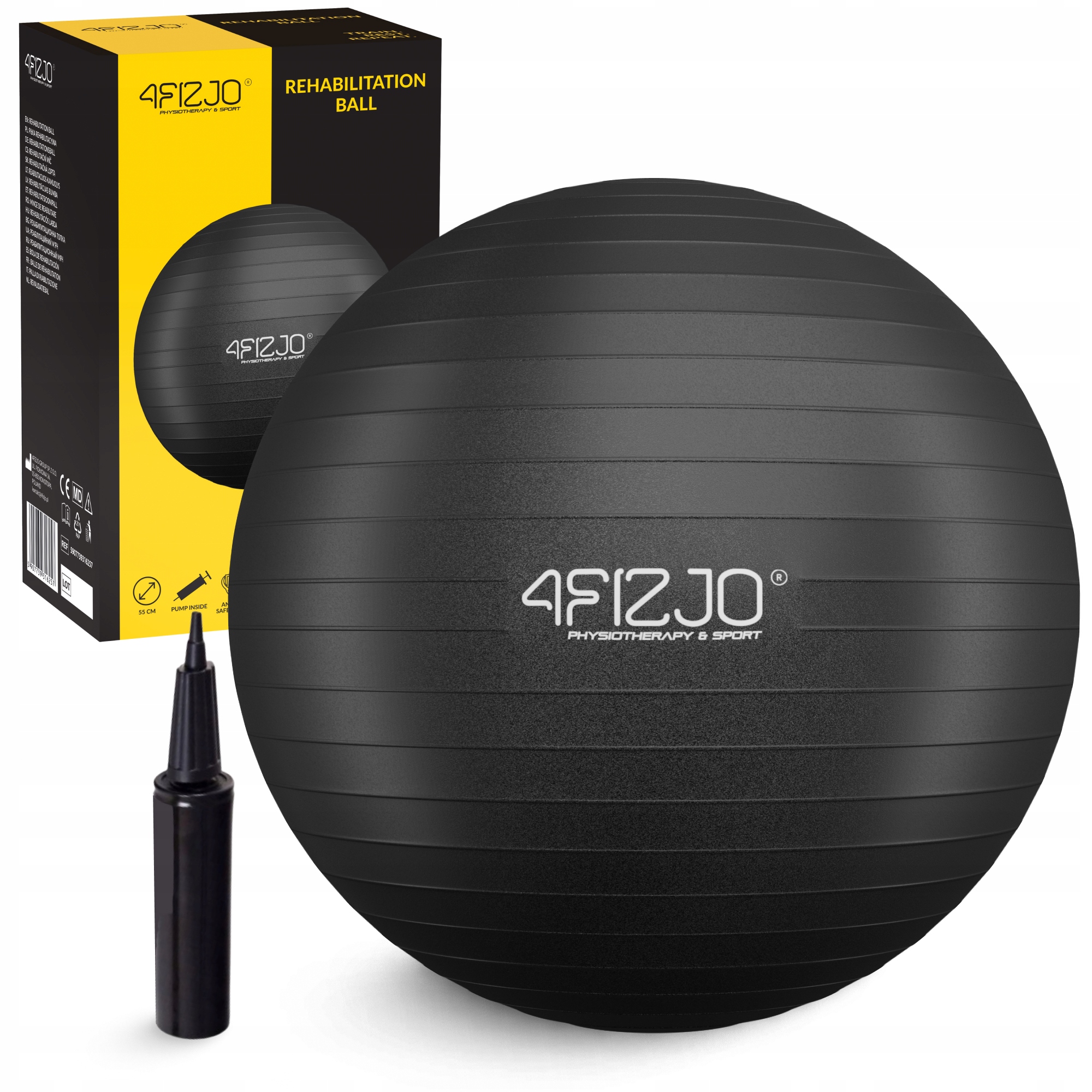 М'яч для фітнесу (фітбол) 4FIZJO 55 см Anti-Burst Black (P-5907739316257) — фото 1