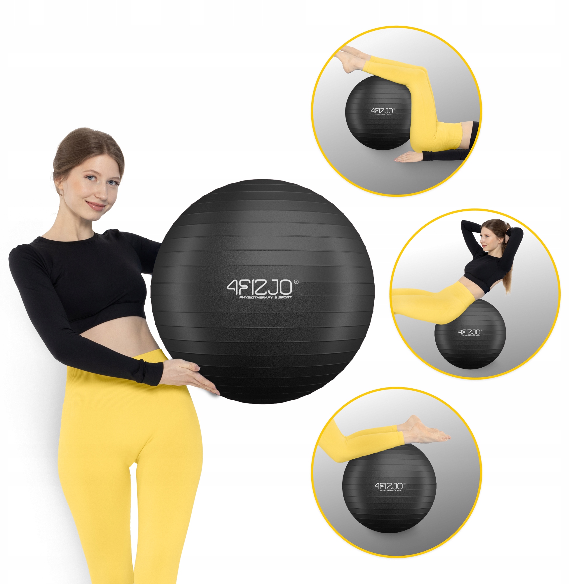 М'яч для фітнесу (фітбол) 4FIZJO 55 см Anti-Burst Black (P-5907739316257) — мініатюра 6