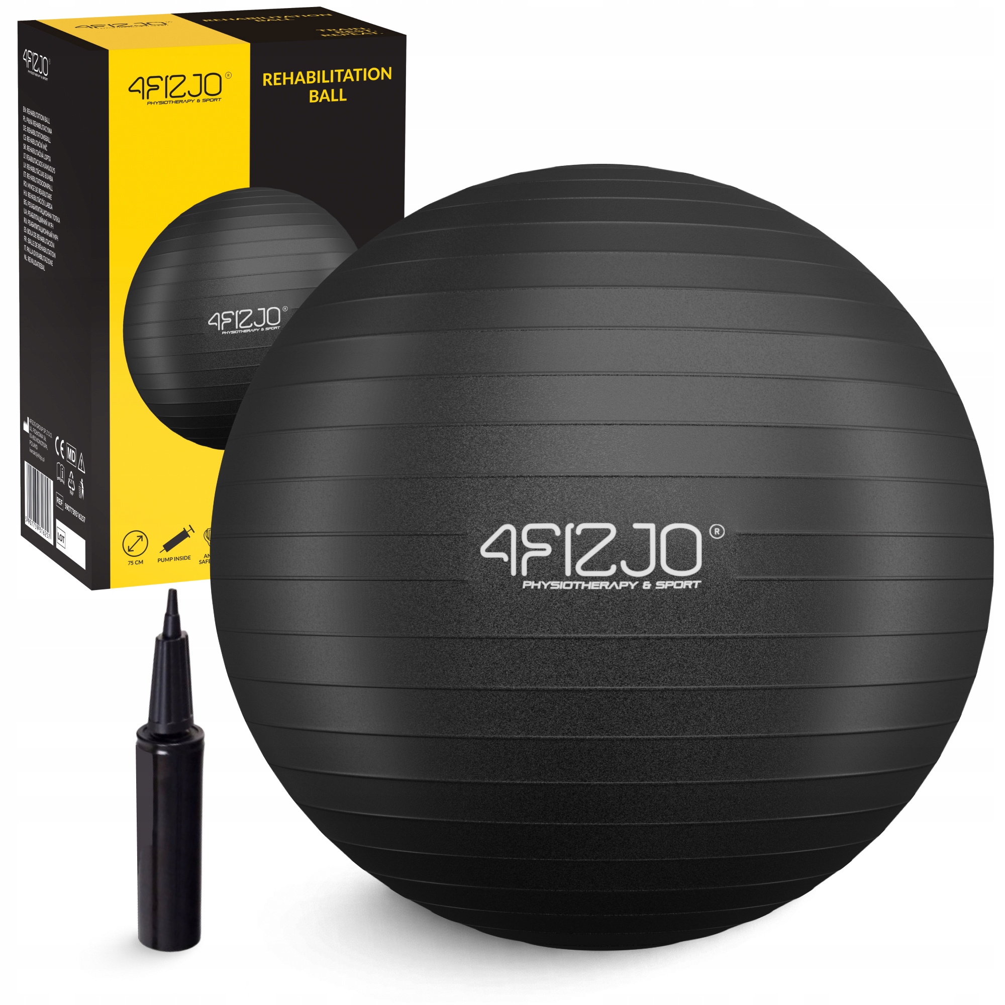 М'яч для фітнесу (фітбол) 4FIZJO 75 см Anti-Burst Black (P-5907739316370) — фото 1