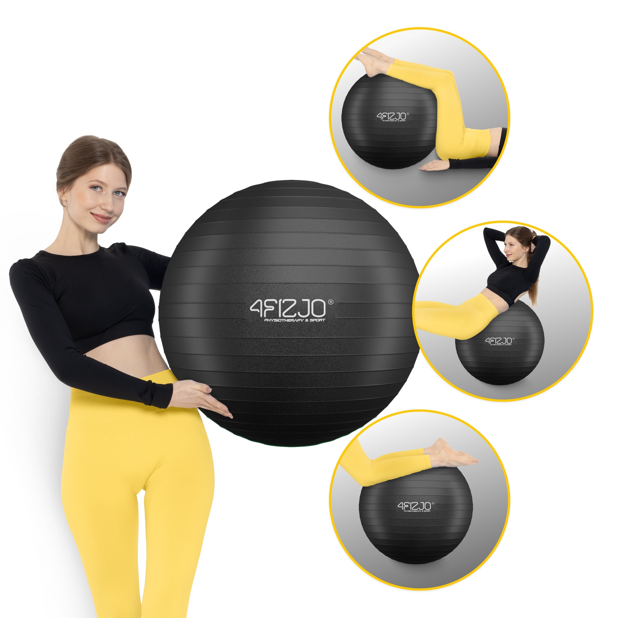 М'яч для фітнесу (фітбол) 4FIZJO 75 см Anti-Burst Black (P-5907739316370) — мініатюра 9