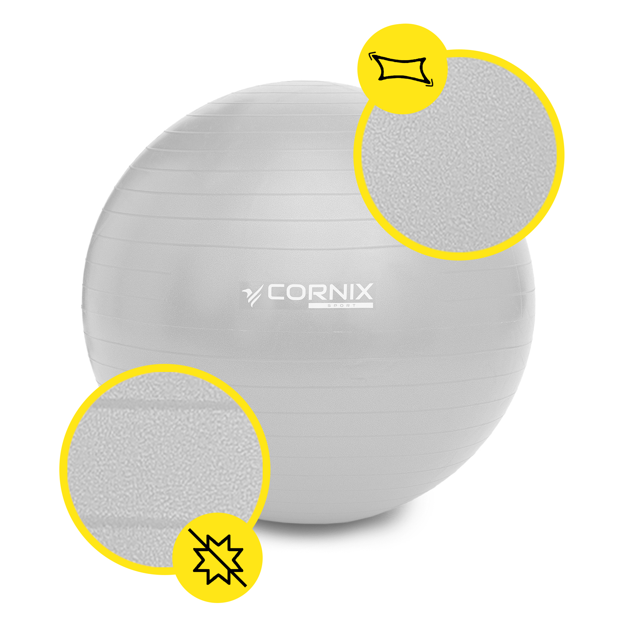 М'яч для фітнесу (фітбол) Cornix 85 см Anti-Burst XR-0368 Silver — мініатюра 8
