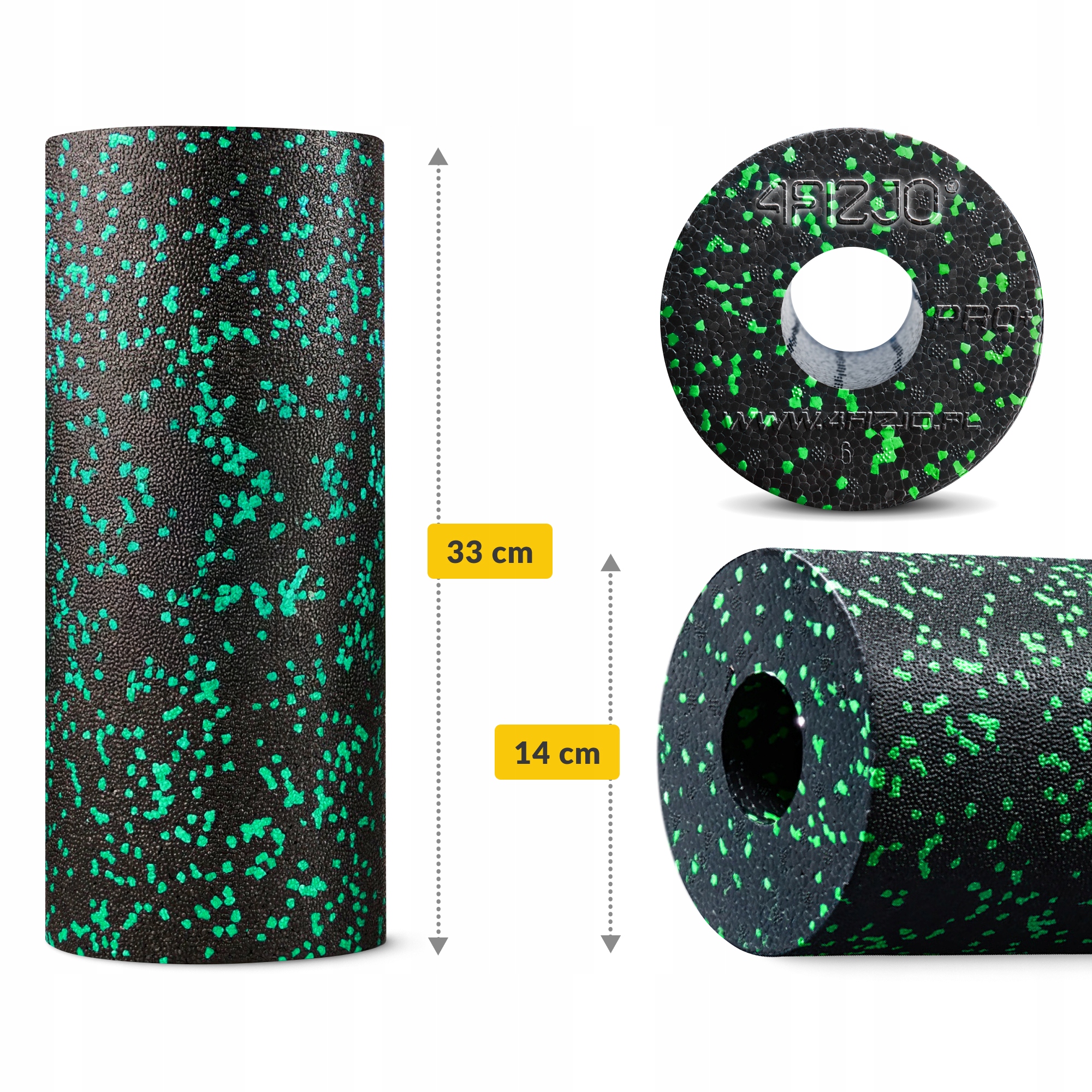 Масажний ролик 4FIZJO EPP PRO+ 33 x 14 см (валик, роллер) гладкий Black/Green (P-5907222931424) — мініатюра 6