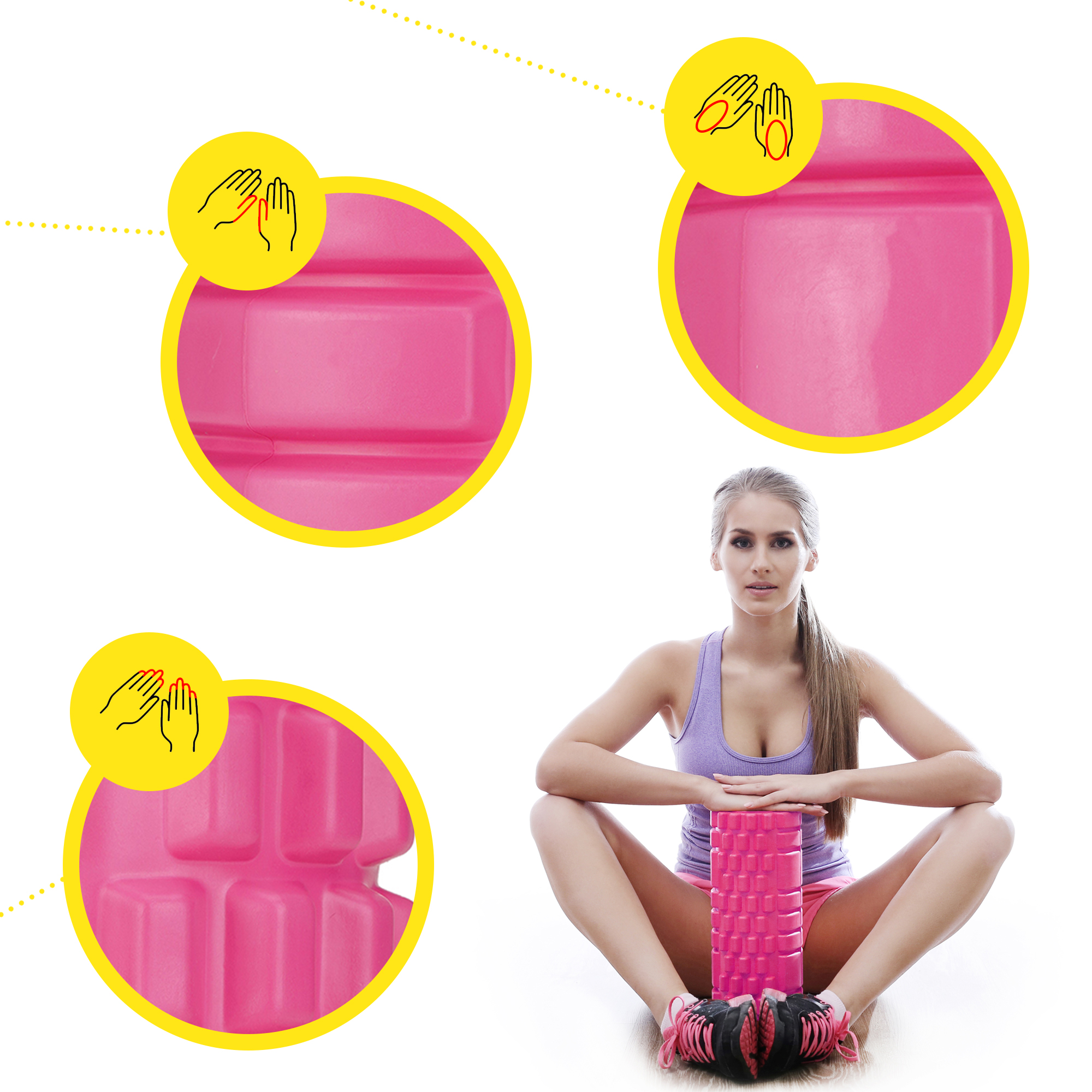 Масажний ролик Cornix EVA 33 x 14 см (валик, роллер) XR-0031 Pink — мініатюра 10