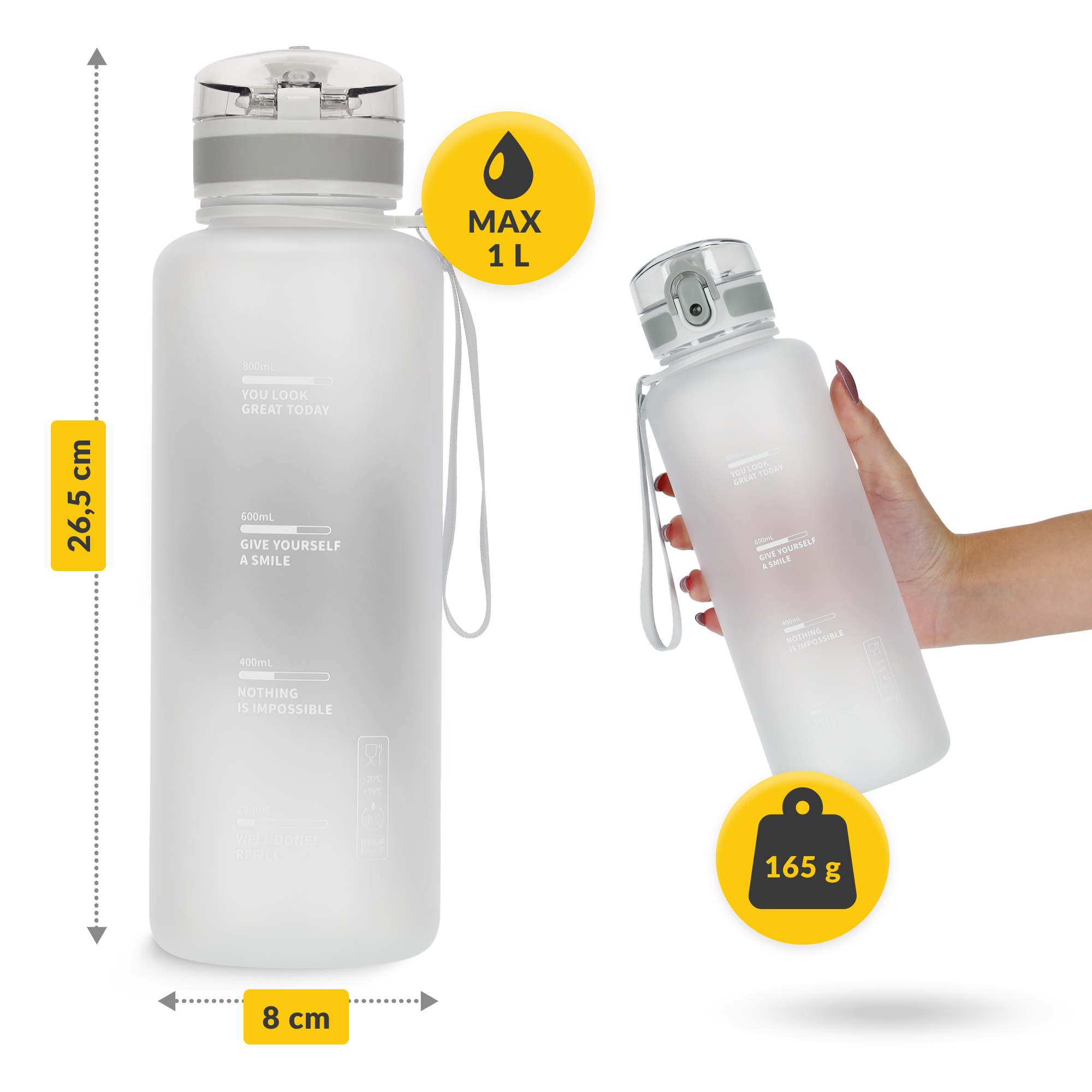 Пляшка для води спортивна 4FIZJO 1000 мл Grey (P-5905973404273) — мініатюра 8