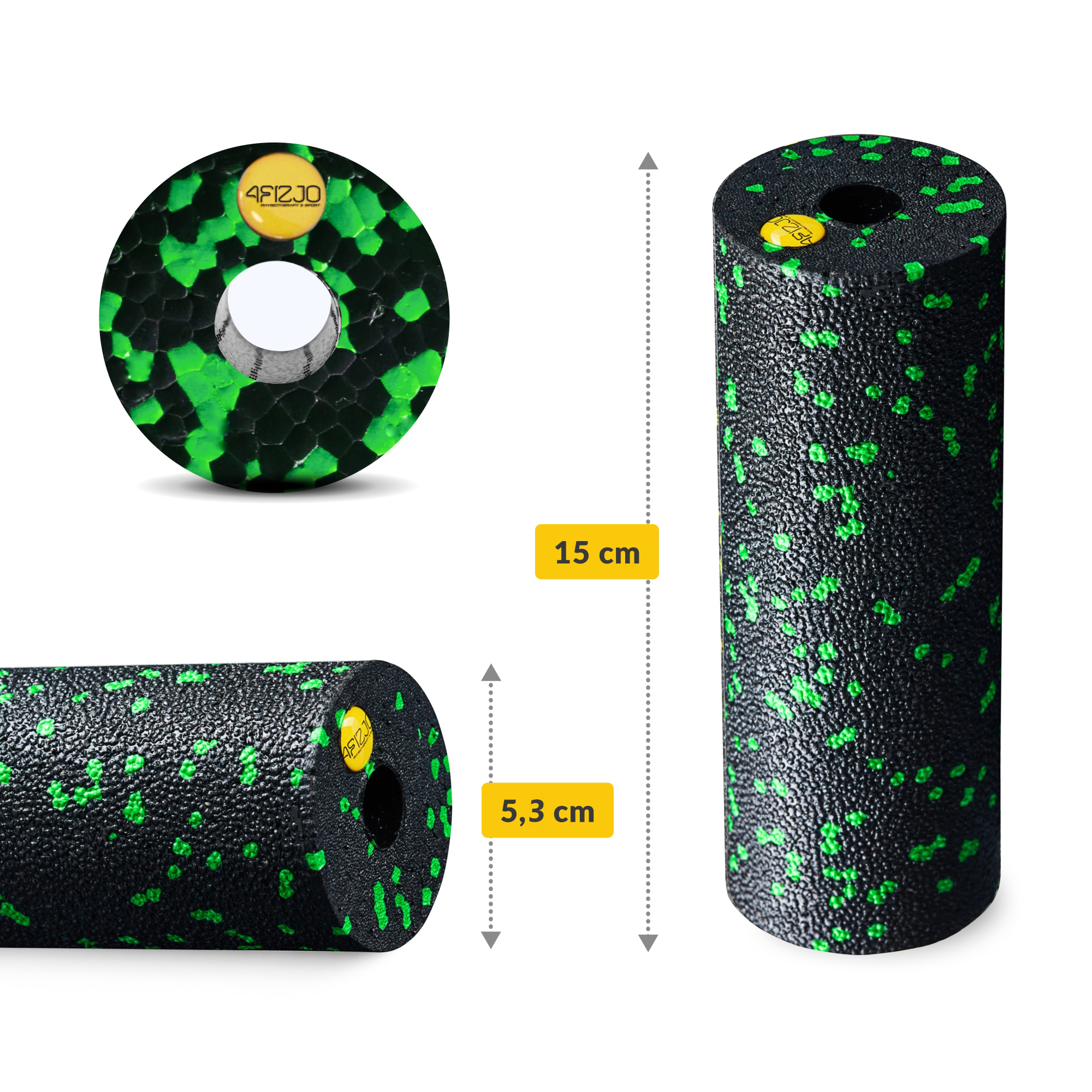 Масажний ролик 4FIZJO Mini Foam Roller 15 x 5.3 см (валик, роллер) Black/Green (P-5907222931950) — мініатюра 6
