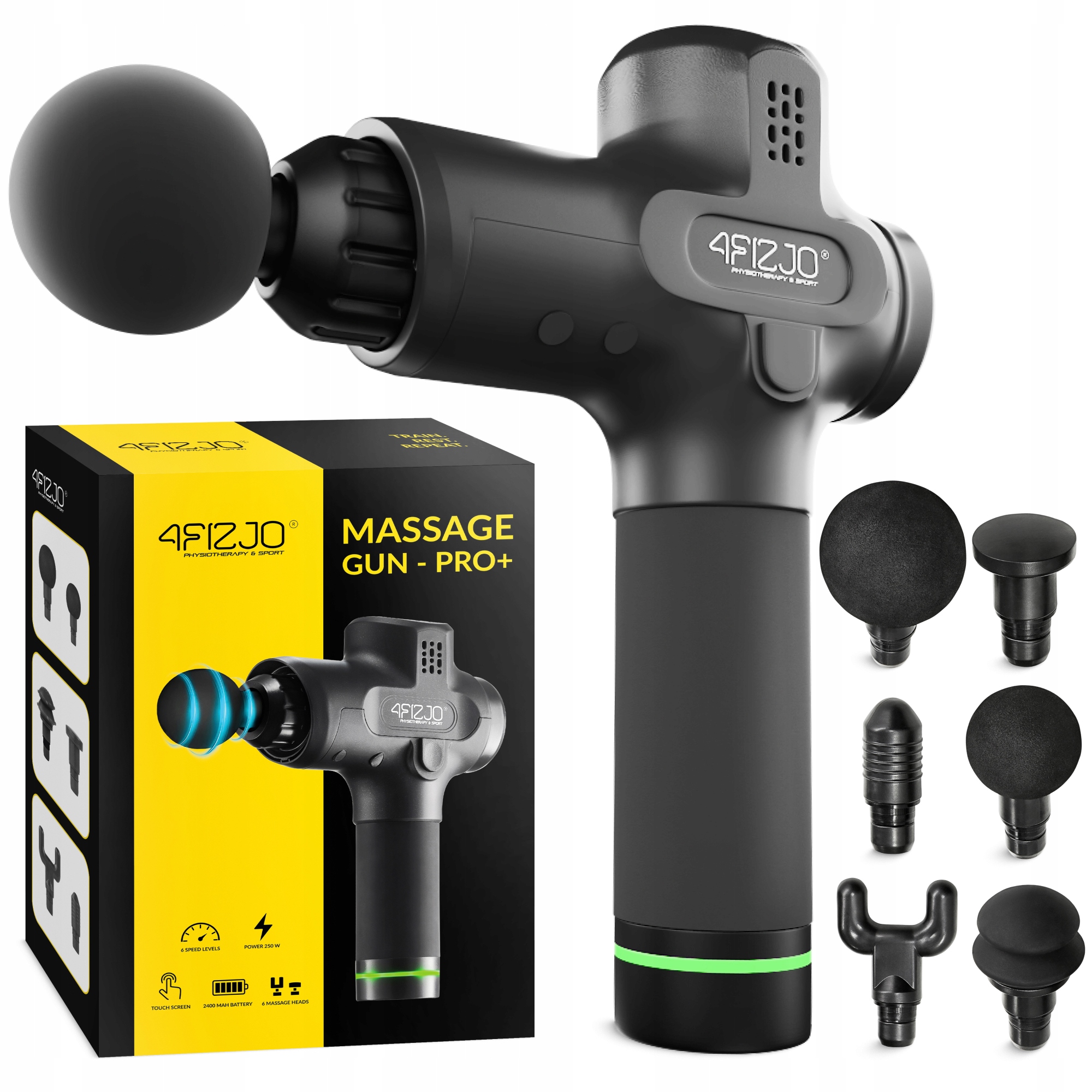 Ручний перкусійний масажер 4FIZJO Massage Gun PRO+ 250 Вт масажний пістолет (P-5907739311139)