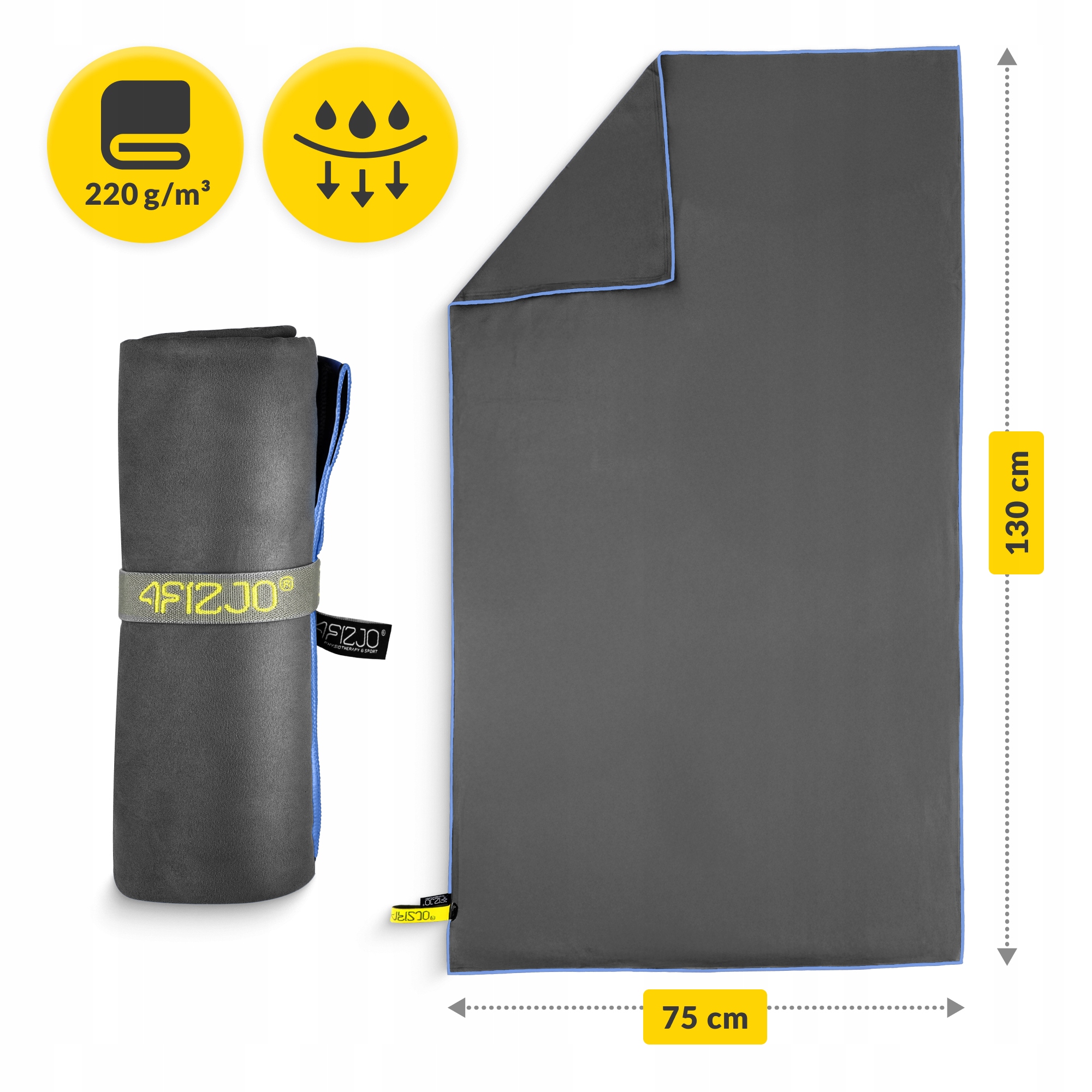 Рушник спортивний 4FIZJO 130 x 75 см з мікрофібри Grey (P-5907739317261) — мініатюра 6