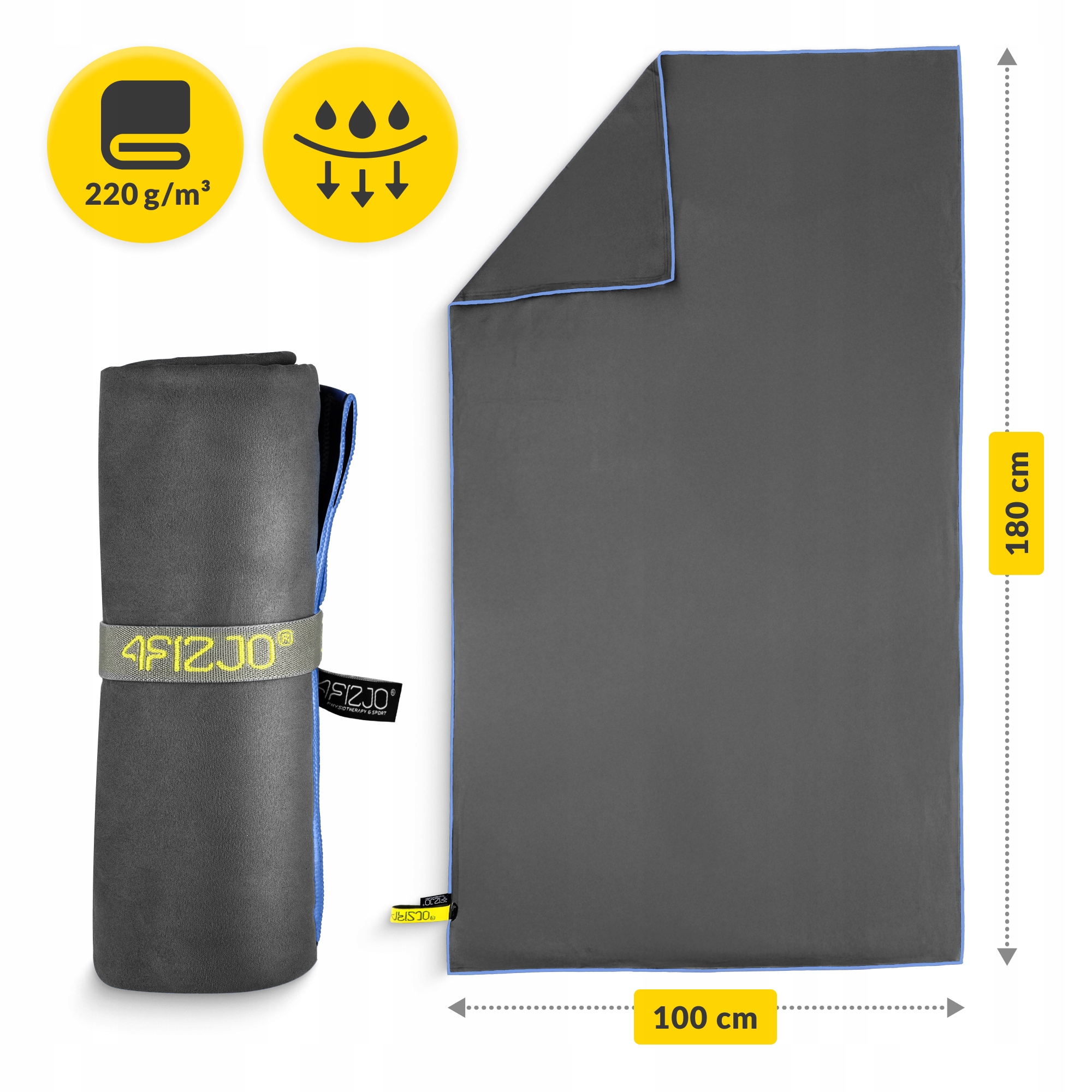 Рушник спортивний 4FIZJO XL 180 x 100 см з мікрофібри Grey (P-5907739317223) — мініатюра 9