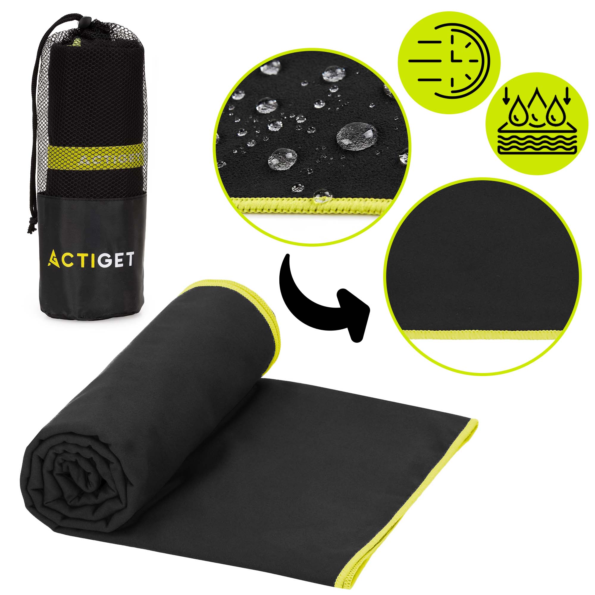 Рушник спортивний Actiget 180 x 100 см з мікрофібри ACT0189 Black