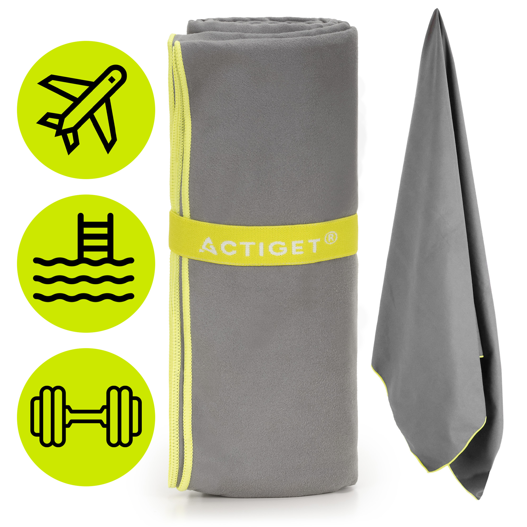 Рушник спортивний Actiget 180 x 100 см з мікрофібри ACT0192 Grey