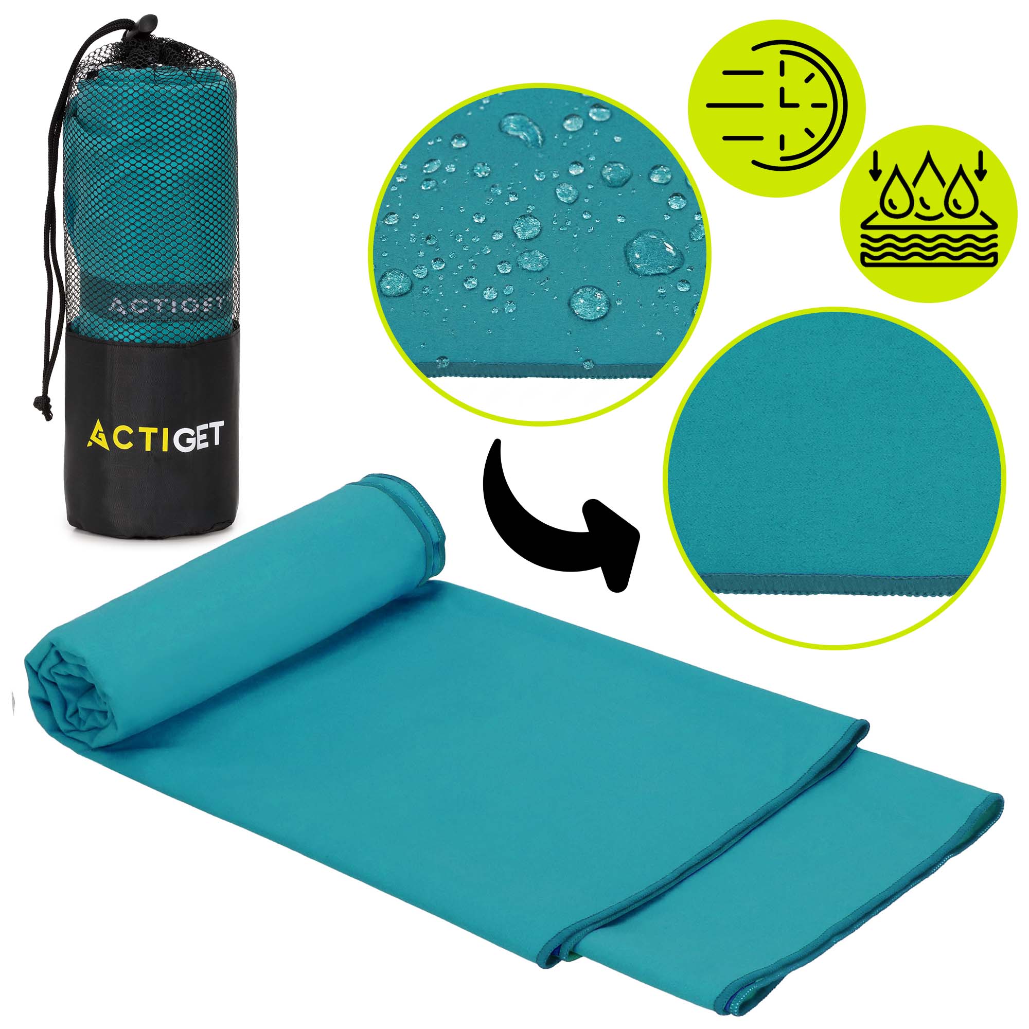 Рушник спортивний Actiget 180 x 100 см з мікрофібри ACT0195 Turquoise