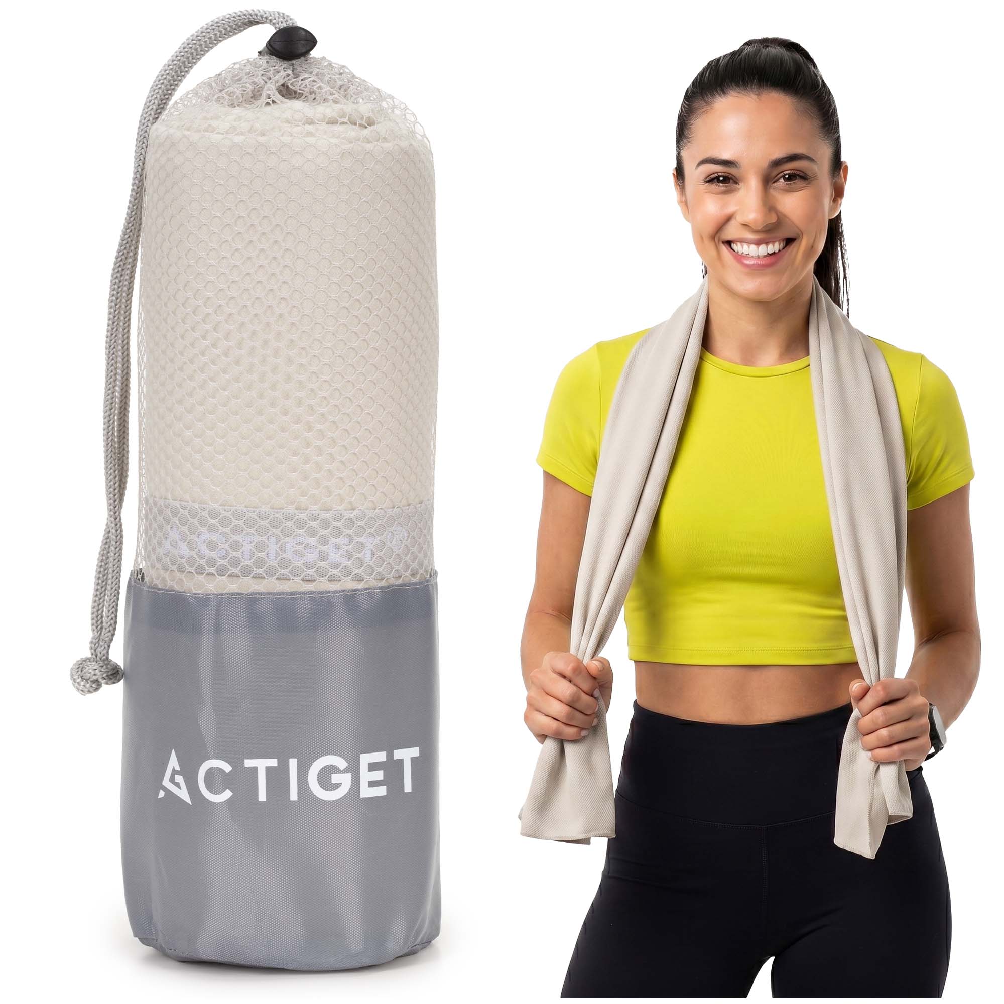 Рушник спортивний Actiget 180 x 100 см з мікрофібри ACT0200 Biege