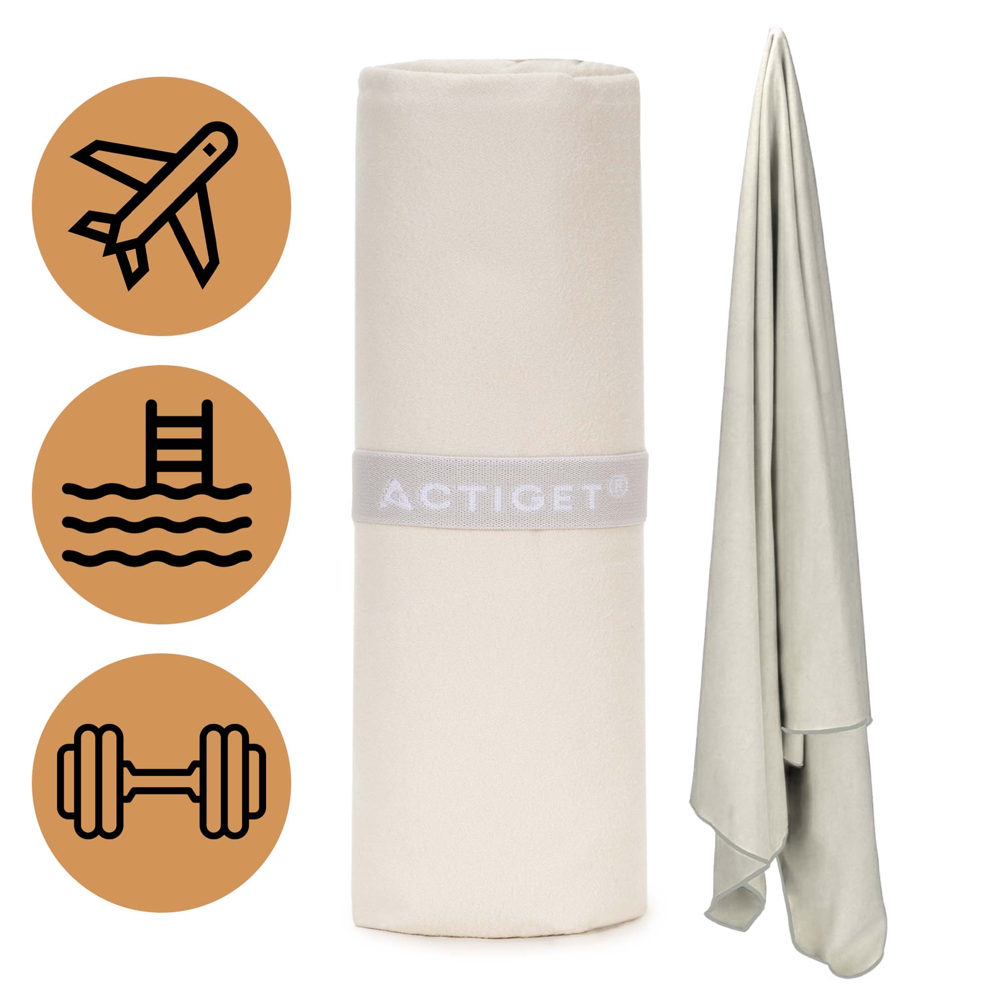 Рушник спортивний Actiget 180 x 100 см з мікрофібри ACT0200 Biege