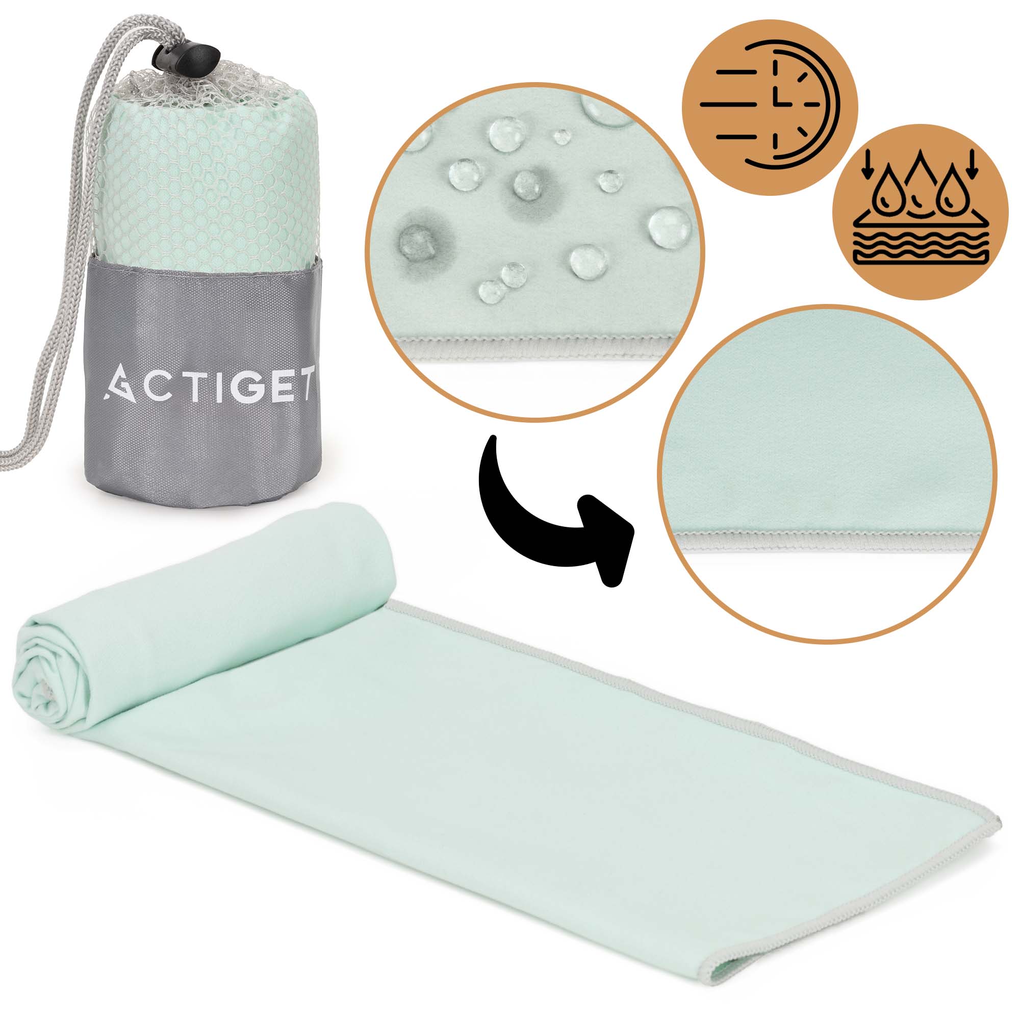Рушник спортивний Actiget 80 x 40 см з мікрофібри ACT0185 Mint