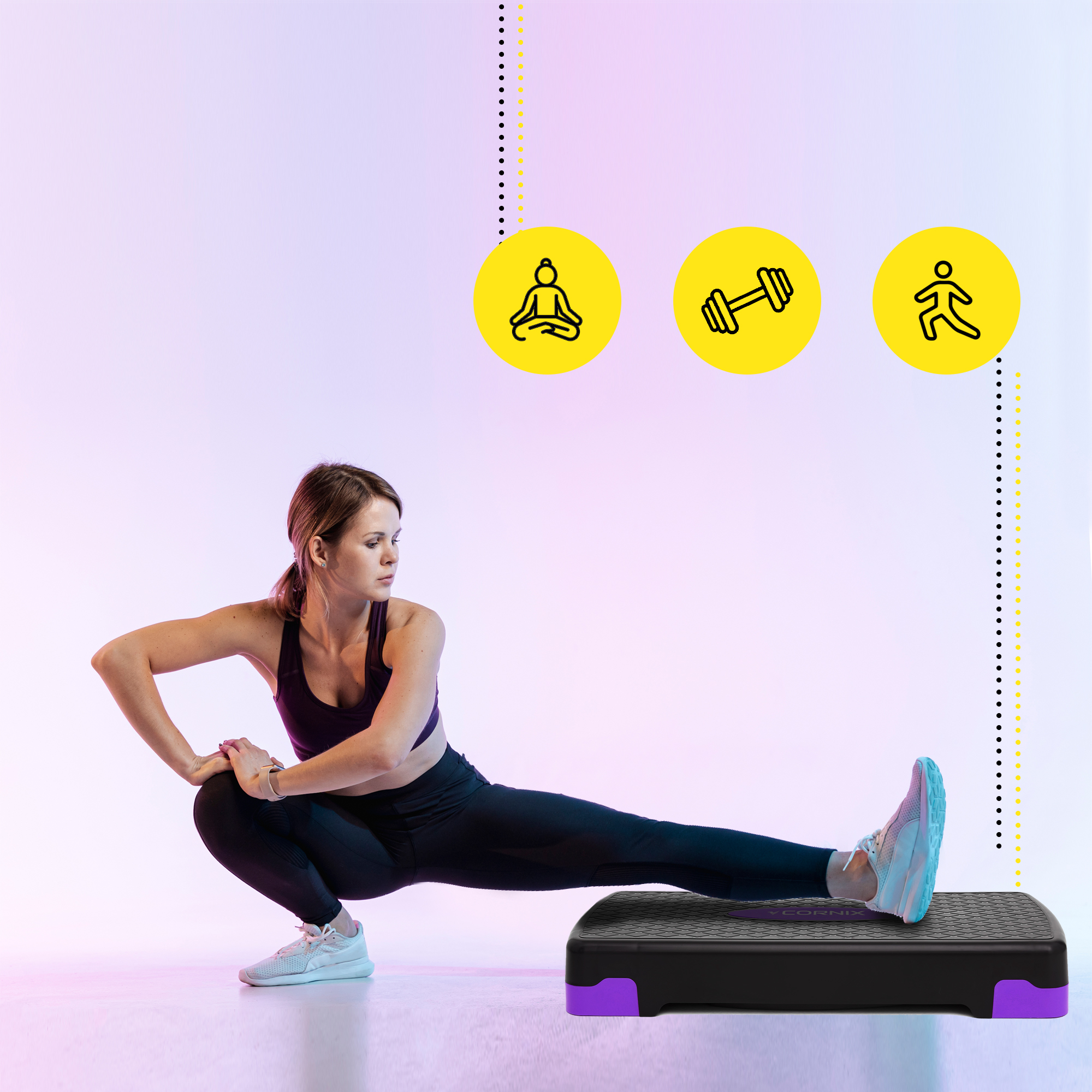 Степ-платформа 2-ступінчаста Cornix 68 х 28 х 10-15 см XR-0188 Black/Purple — мініатюра 8