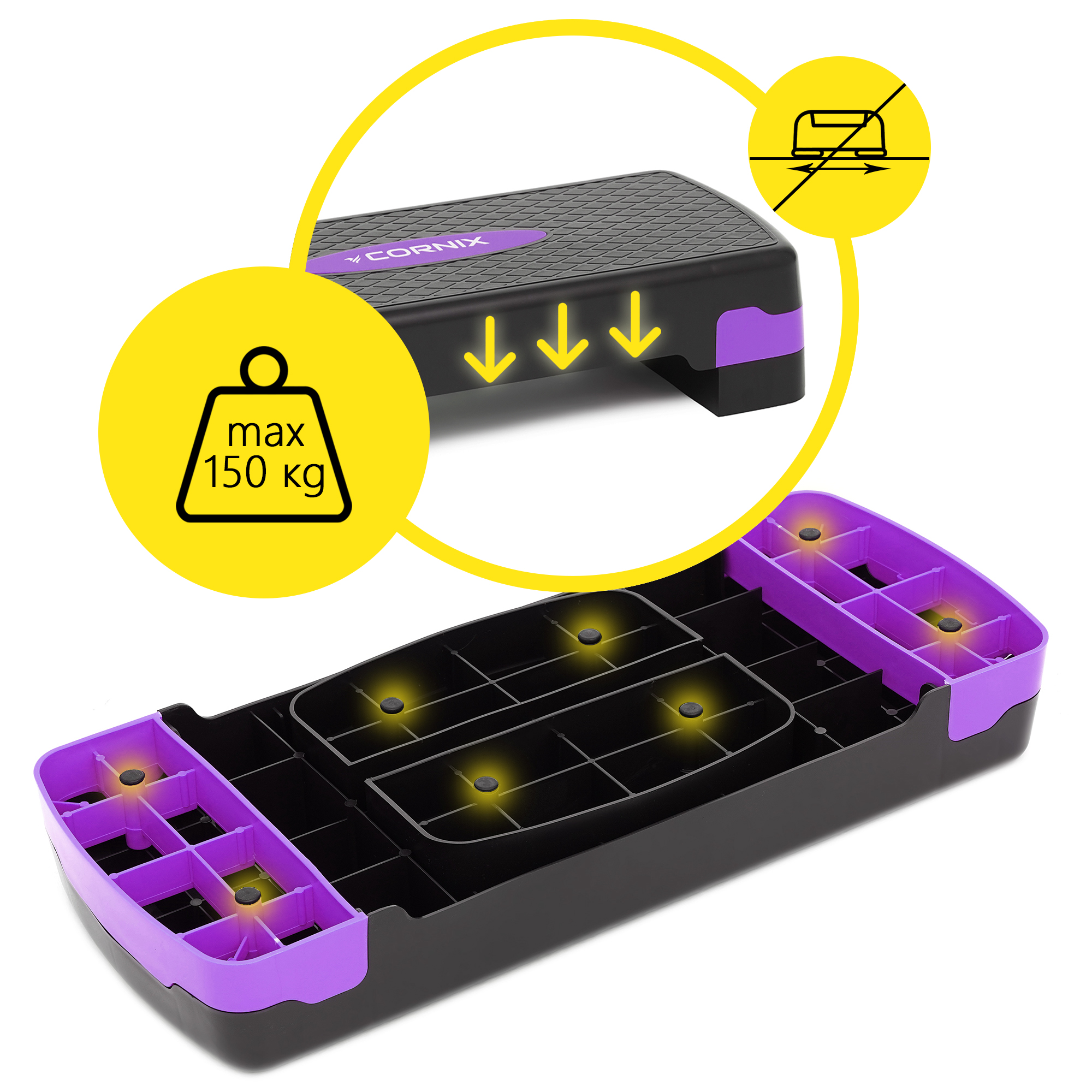 Степ-платформа 2-ступінчаста Cornix 68 х 28 х 10-15 см XR-0188 Black/Purple — мініатюра 7