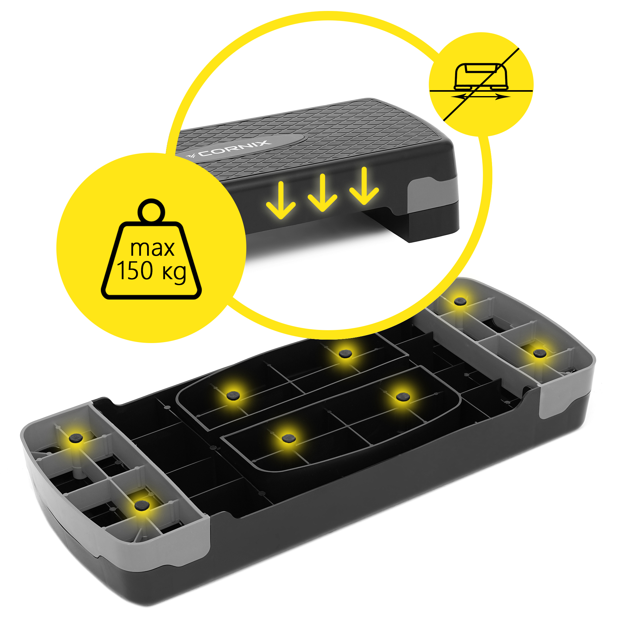 Степ-платформа 2-ступінчаста Cornix 68 х 28 х 10-15 см XR-0189 Black/Grey — мініатюра 9