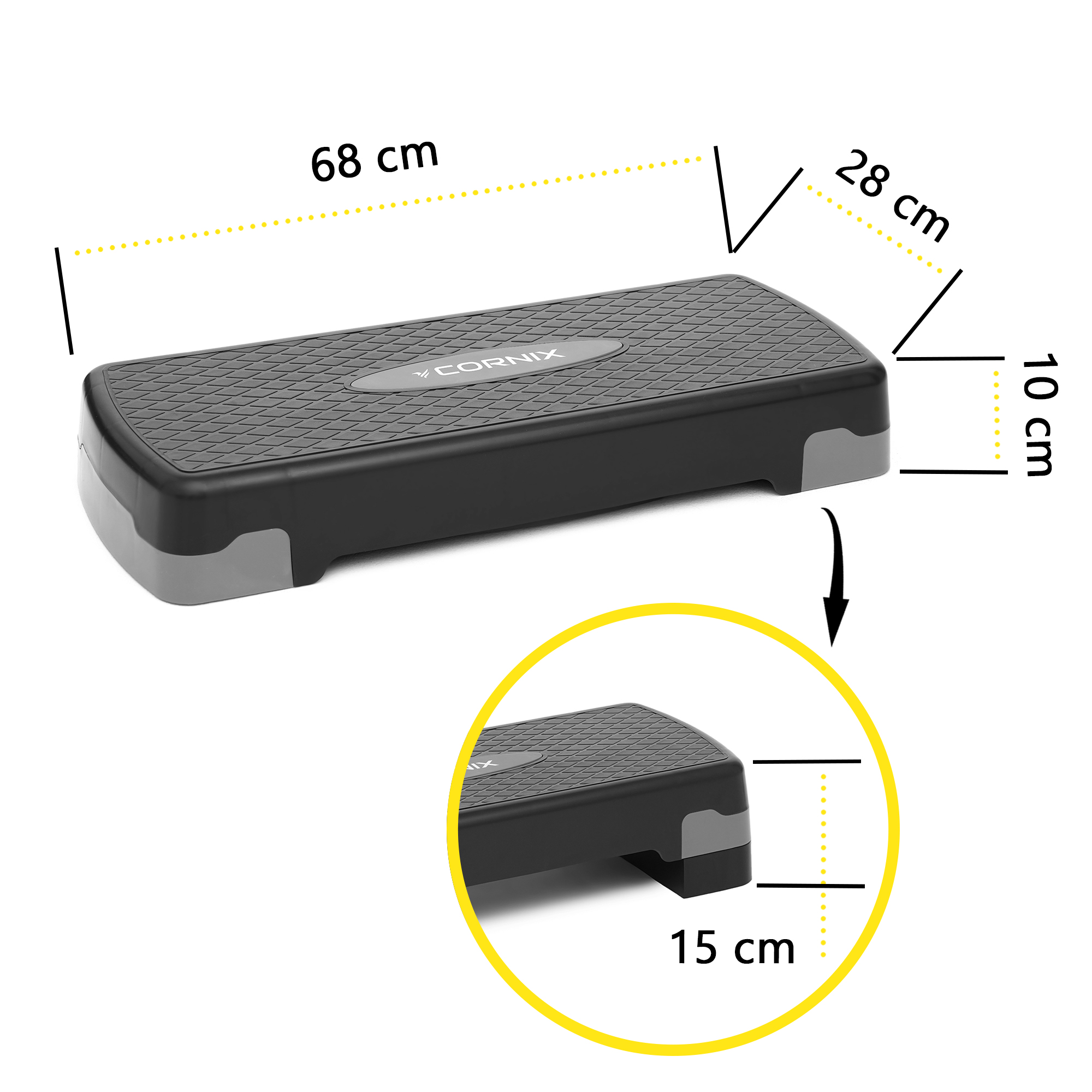 Степ-платформа 2-ступінчаста Cornix 68 х 28 х 10-15 см XR-0189 Black/Grey — мініатюра 10
