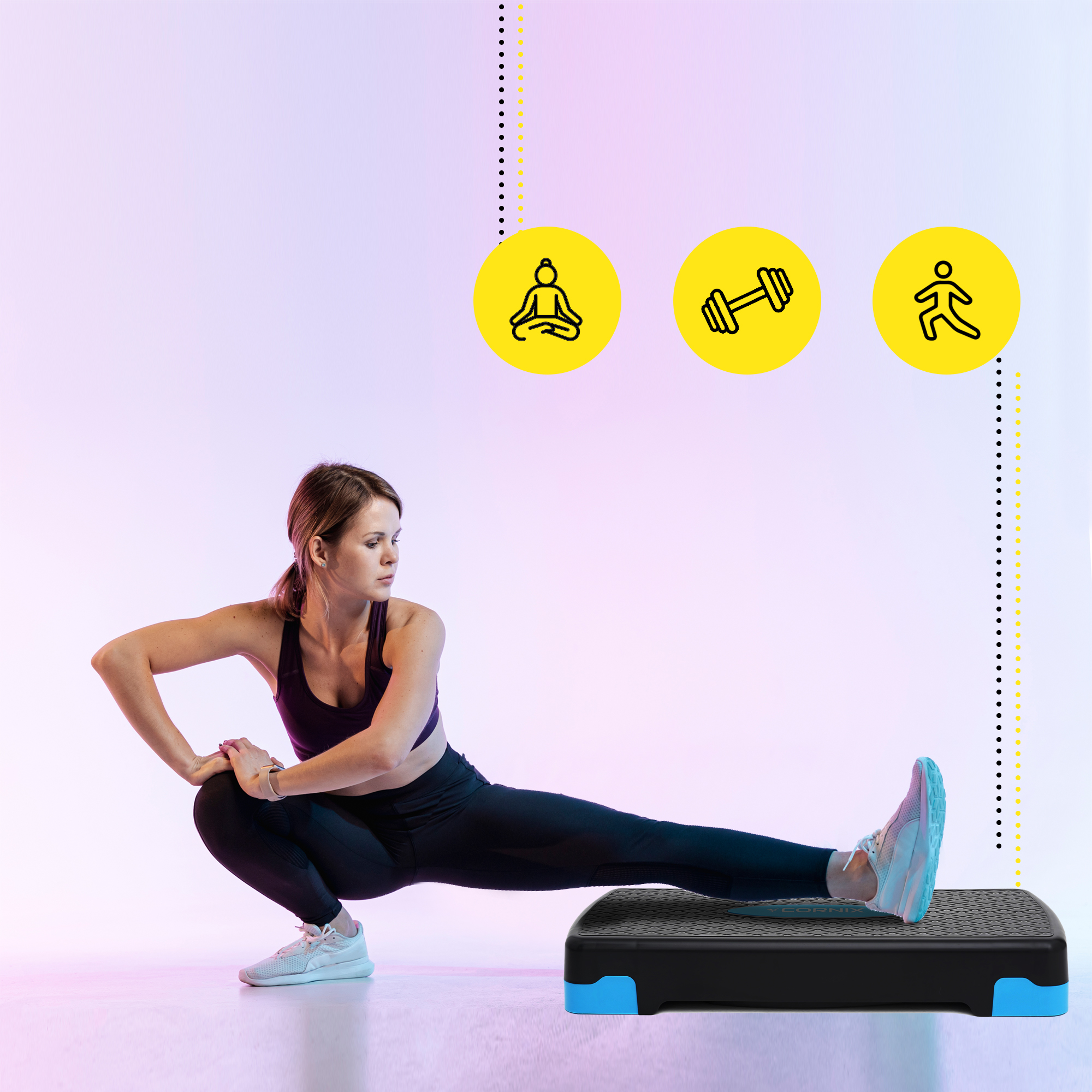 Степ-платформа 2-ступінчаста Cornix 68 х 28 х 10-15 см XR-0191 Black/Blue — мініатюра 6