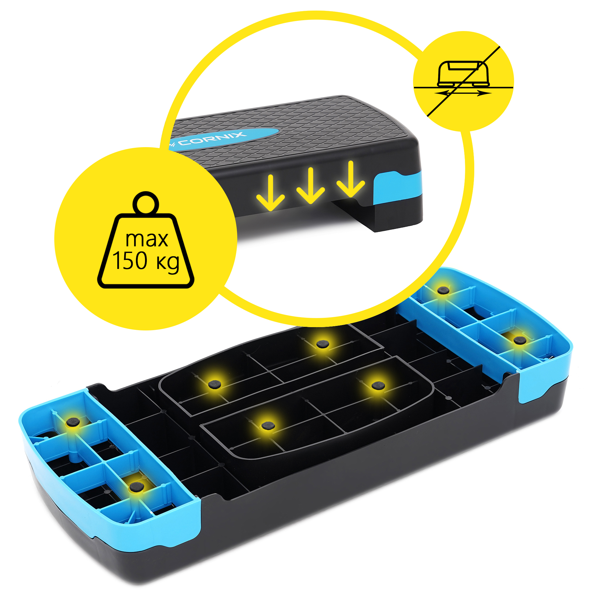 Степ-платформа 2-ступінчаста Cornix 68 х 28 х 10-15 см XR-0191 Black/Blue — мініатюра 10