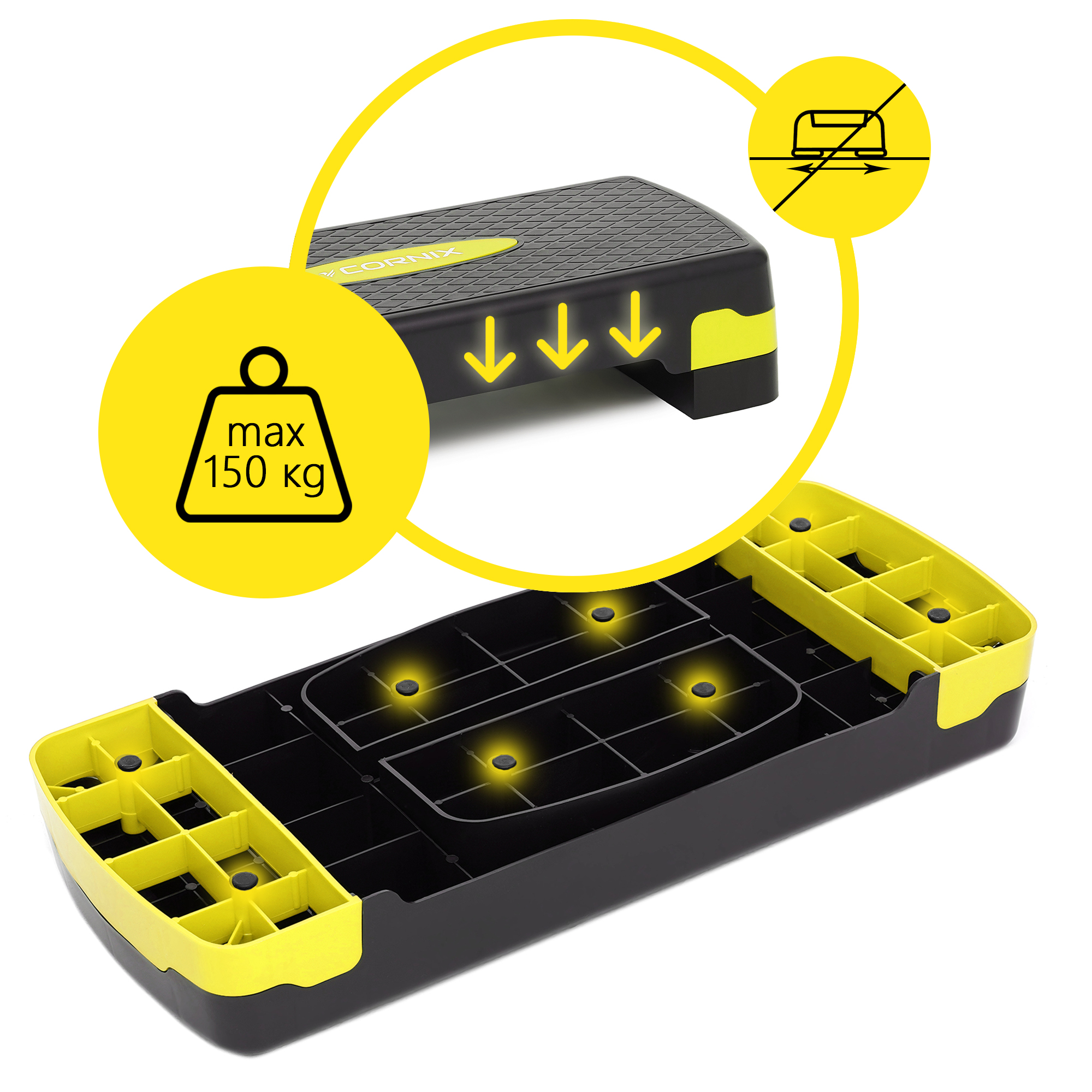 Степ-платформа 2-ступінчаста Cornix 68 х 28 х 10-15 см XR-0192 Black/Yellow — фото 3