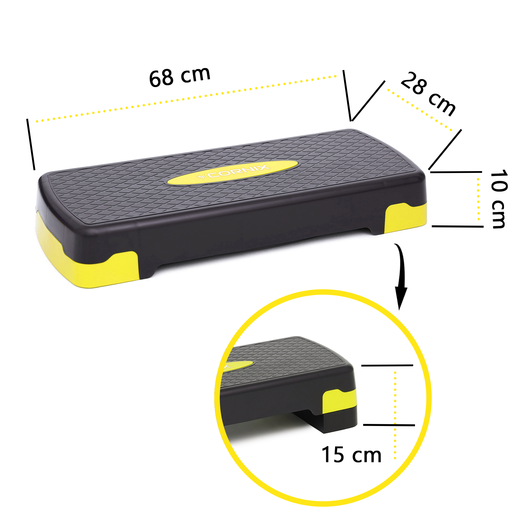 Степ-платформа 2-ступінчаста Cornix 68 х 28 х 10-15 см XR-0192 Black/Yellow — мініатюра 10